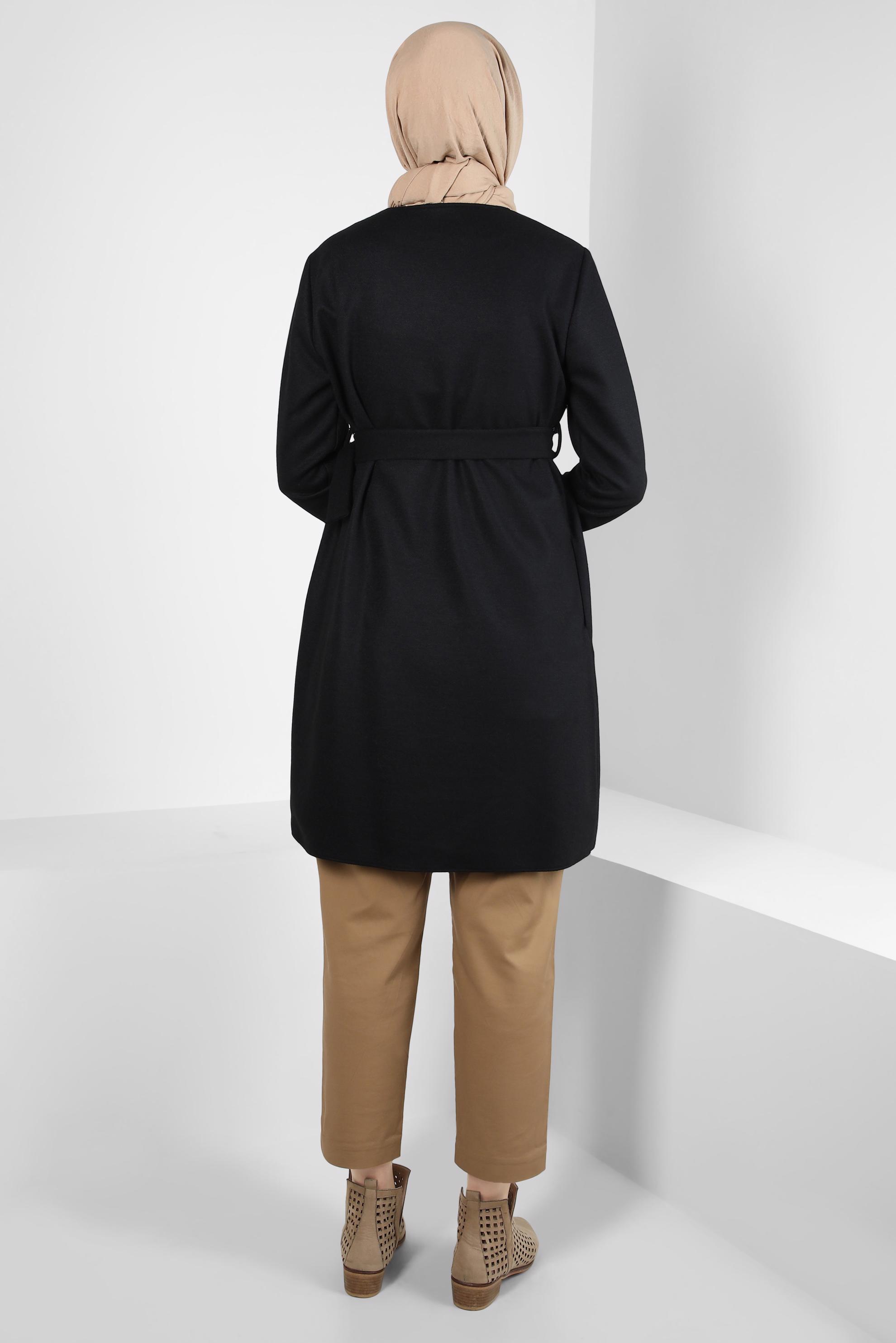 Tesettür giyim SİYAH KEMERLİ CEKET 44278