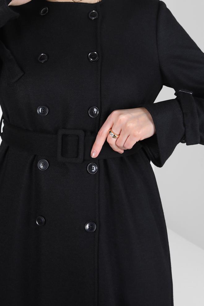 Hijab clothing BLACK BELTED JACKET 44278 - ALVİNA