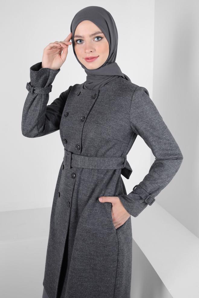 Hijab clothing GREY BELTED JACKET 44278 - ALVİNA