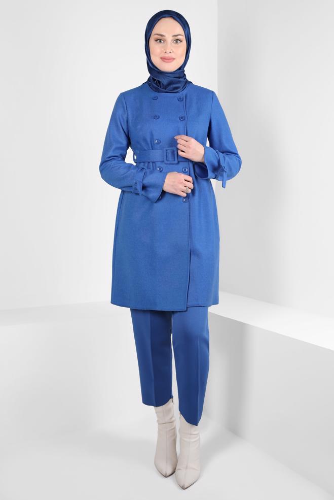 Hijab clothing BLUE BELTED JACKET 44278 - ALVİNA