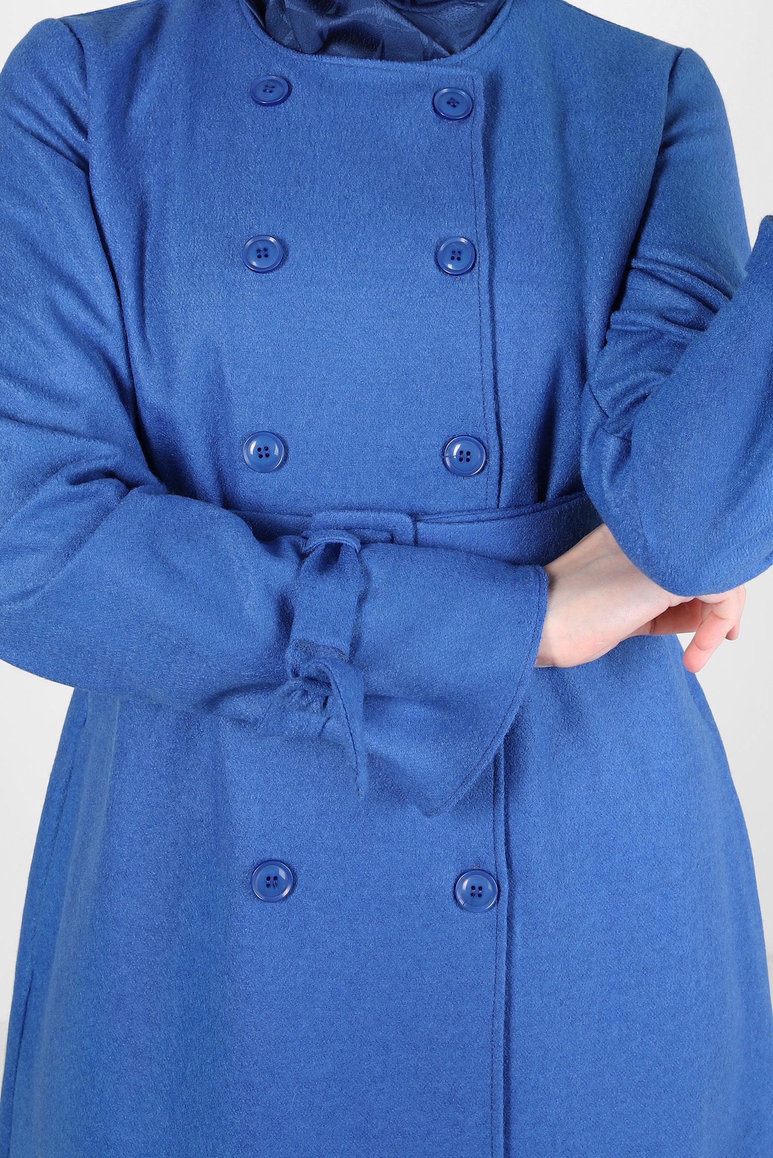 Tesettür giyim MAVİ KEMERLİ CEKET 44278