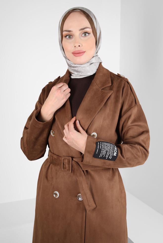 Vêtements hijab BRUN VESTE EN DAIM CEINTURE 44334 - ALVİNA