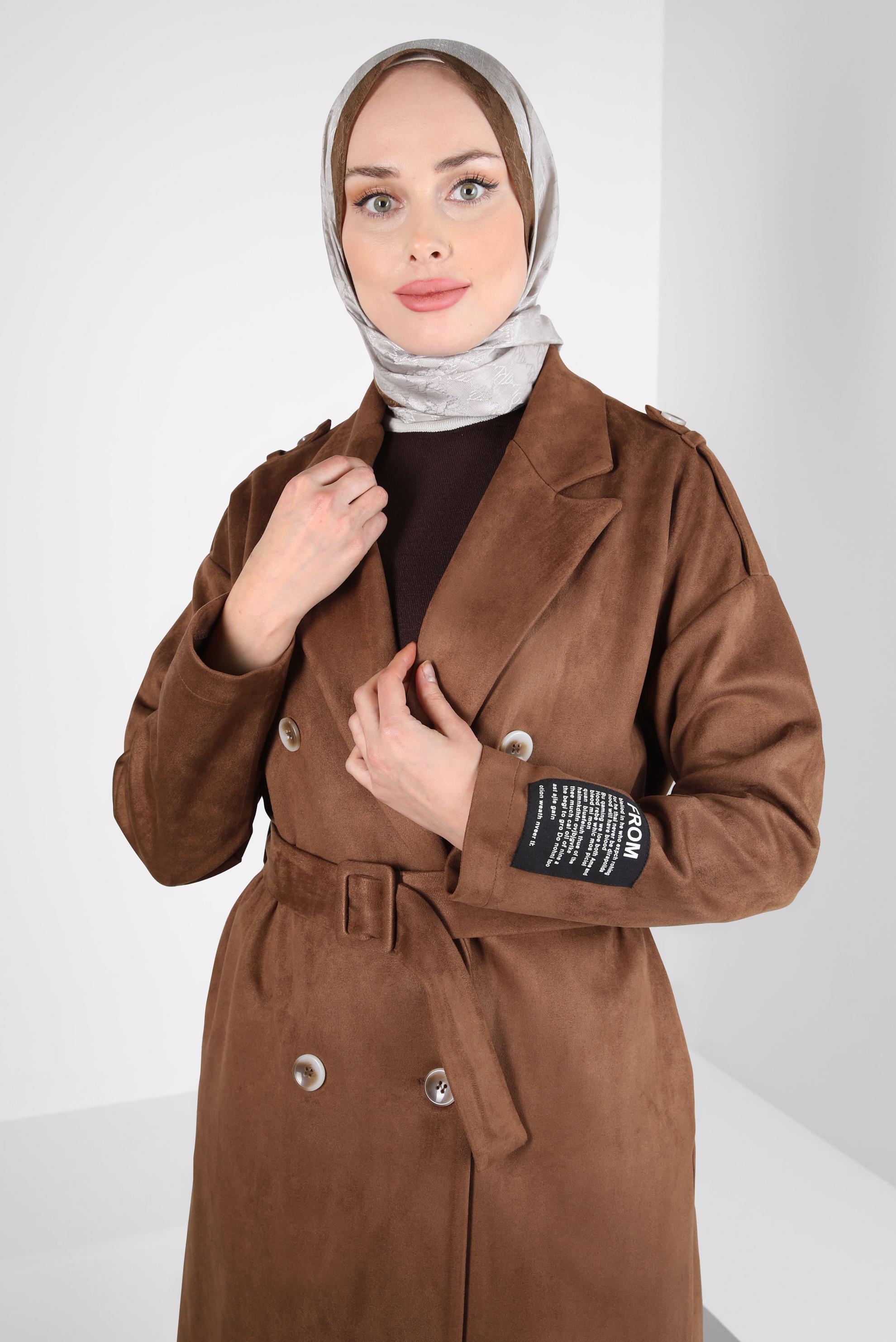 Hijab clothing BROWN BELTED SUEDE JACKET 44334