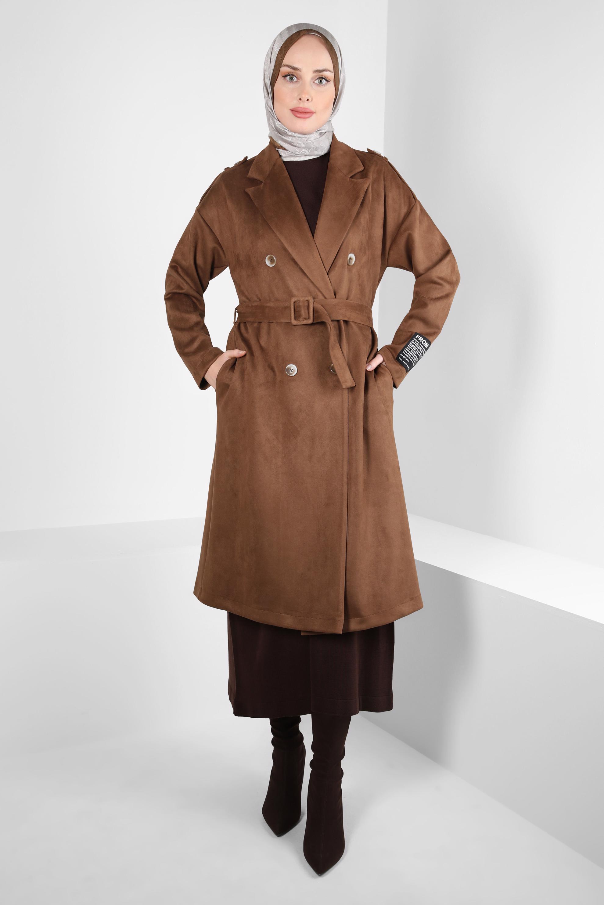 Hijab clothing BROWN BELTED SUEDE JACKET 44334