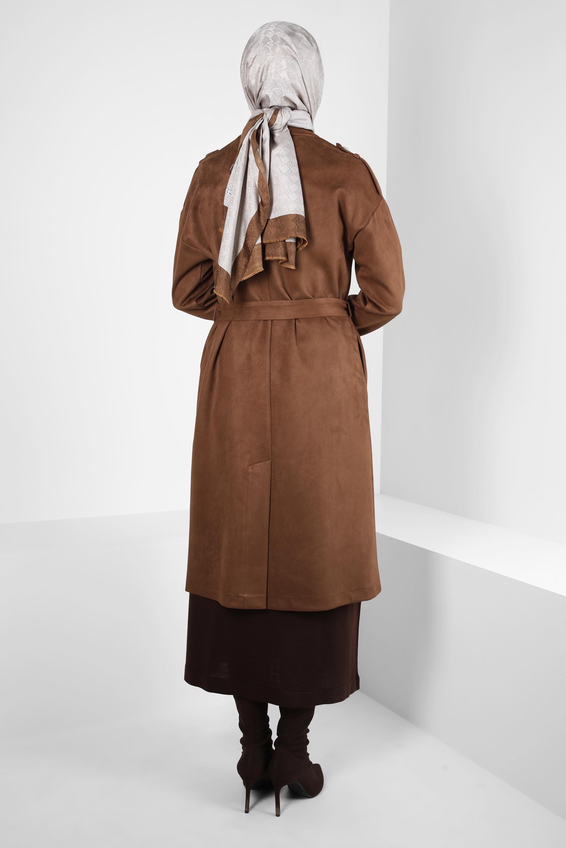 Hijab clothing BROWN BELTED SUEDE JACKET 44334