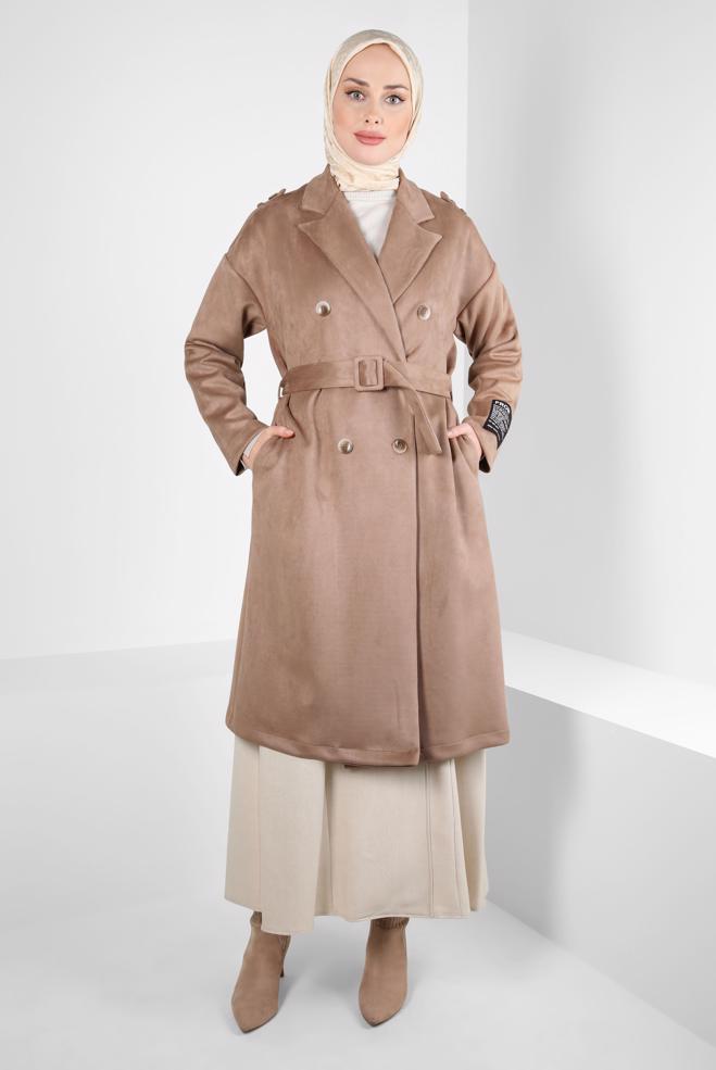 Vêtements hijab VISON VESTE EN DAIM CEINTURE 44334 - ALVİNA