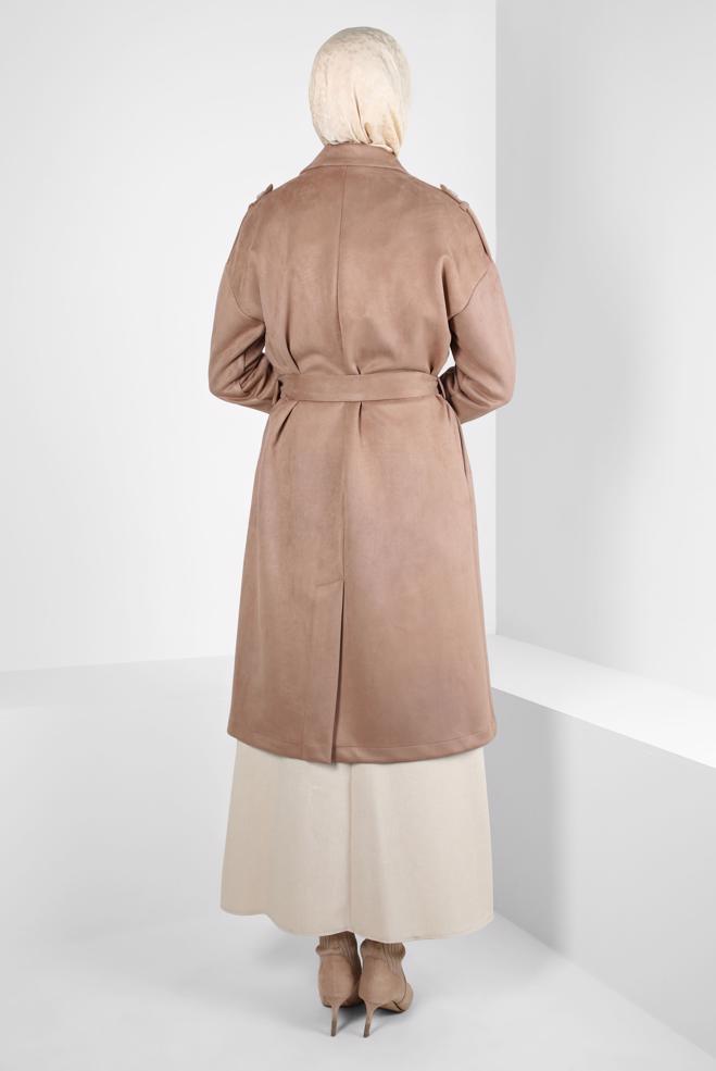 Vêtements hijab VISON VESTE EN DAIM CEINTURE 44334 - ALVİNA