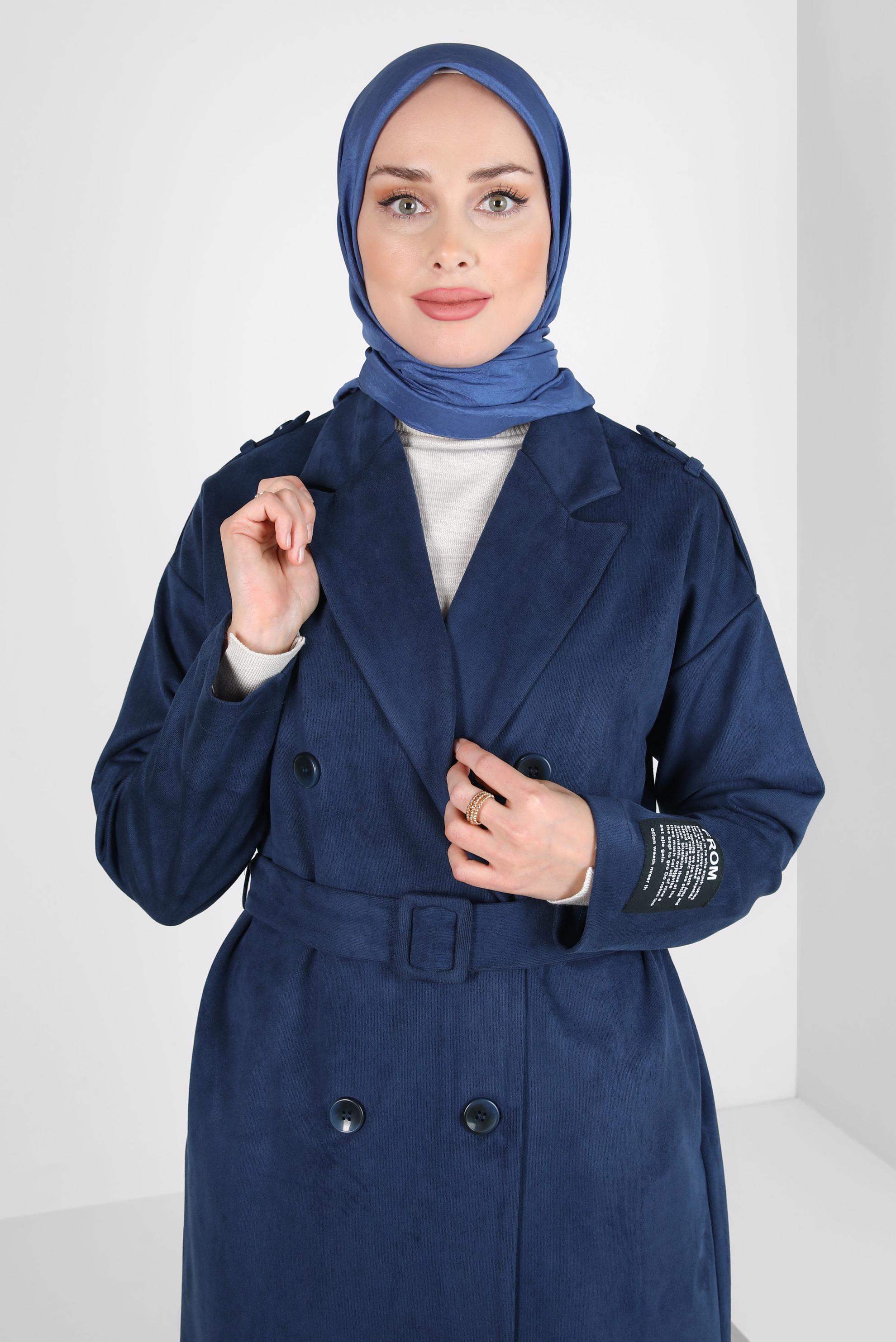 Hijab clothing NAVY BLUE BELTED JACKET 44334-1