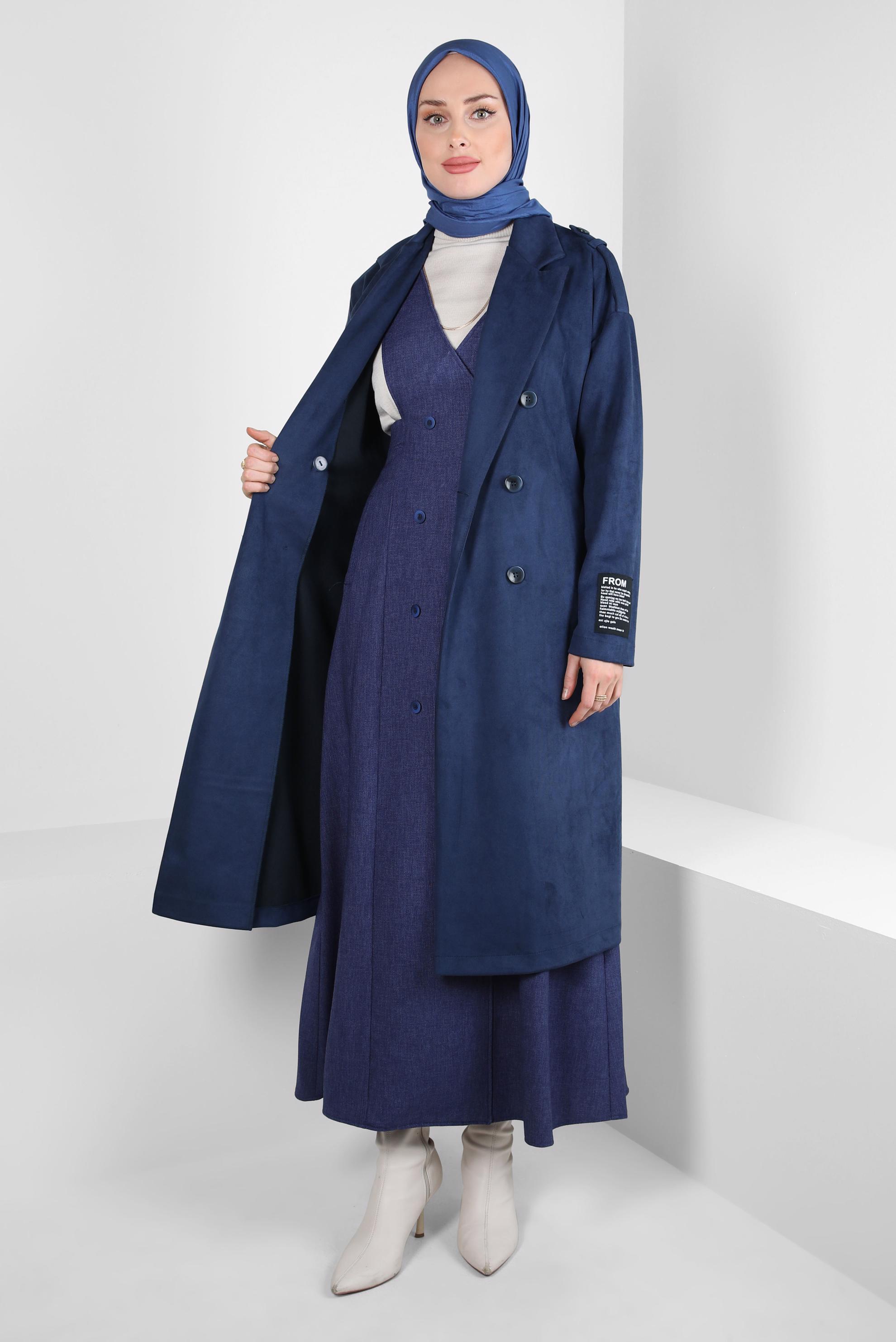 Hijab clothing NAVY BLUE BELTED JACKET 44334-1