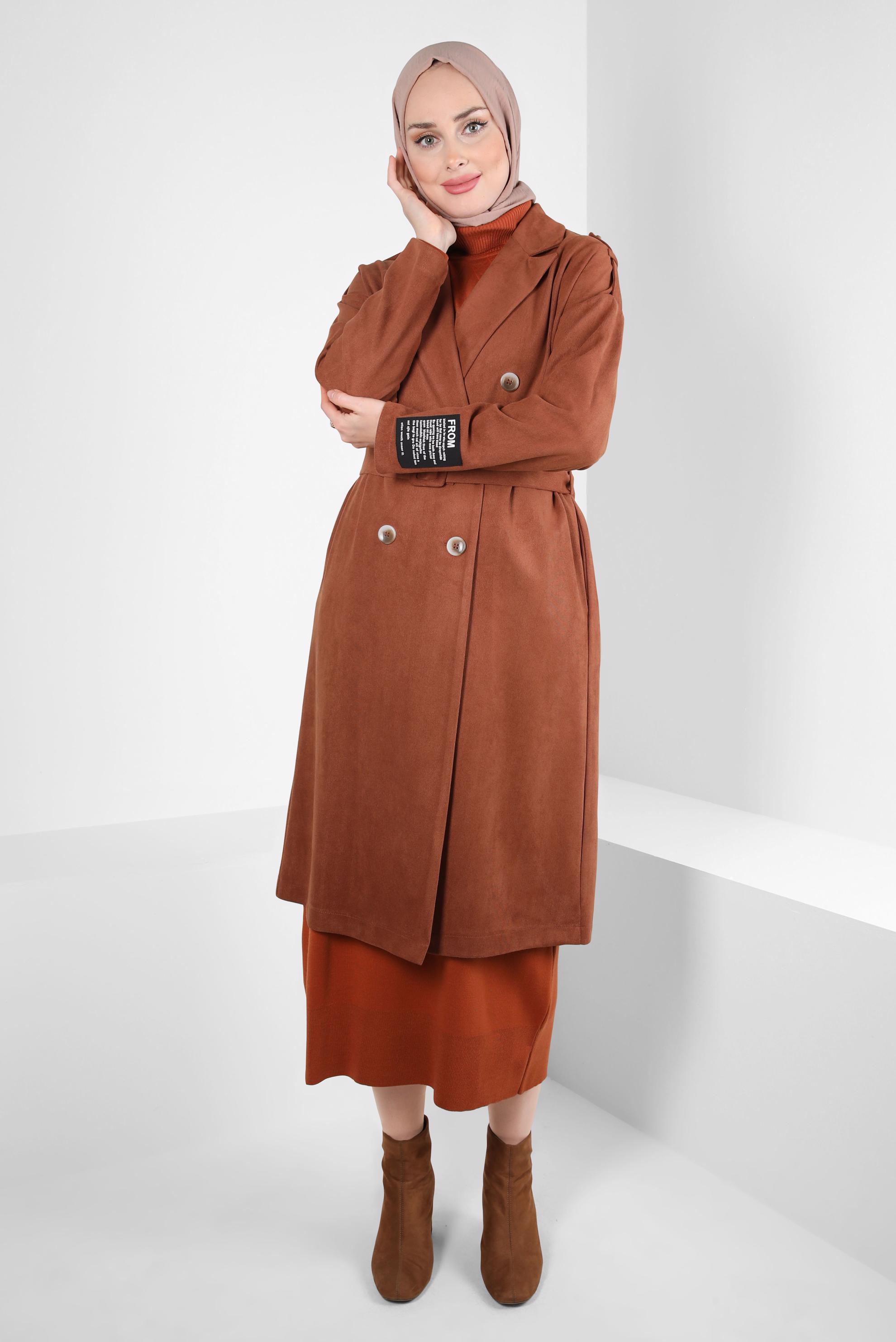 Hijab clothing BROWN BELTED JACKET 44334-1