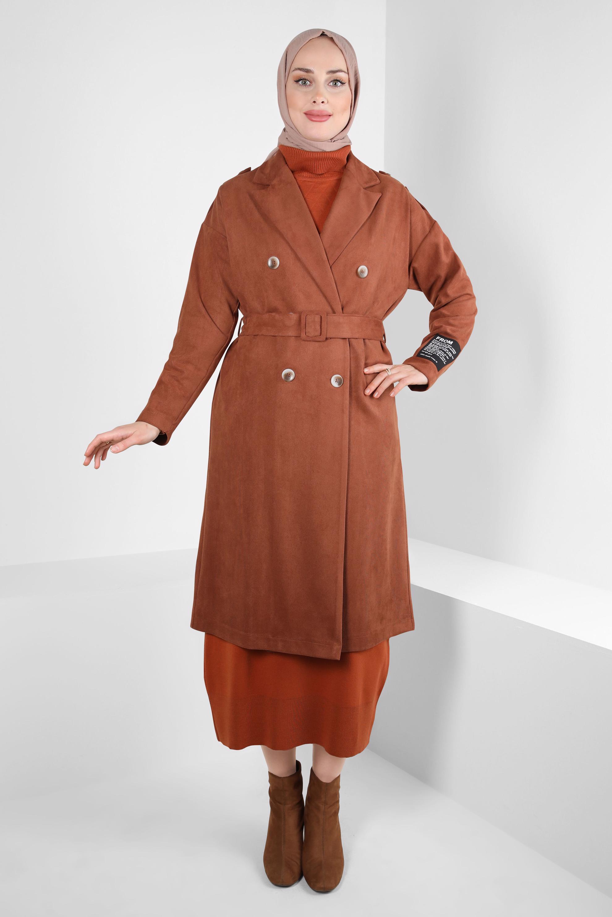 Hijab clothing BROWN BELTED JACKET 44334-1