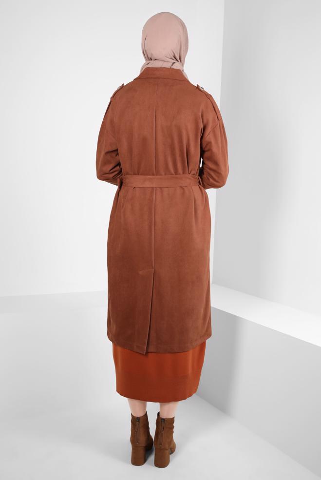 Vêtements hijab BRUN VESTE CEINTURE 44334-1 - ALVİNA