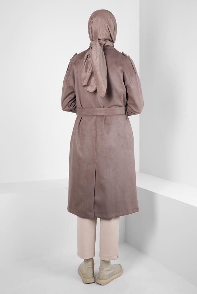 Vêtements hijab VISON VESTE EN DAIM CEINTURE 44334 - ALVİNA