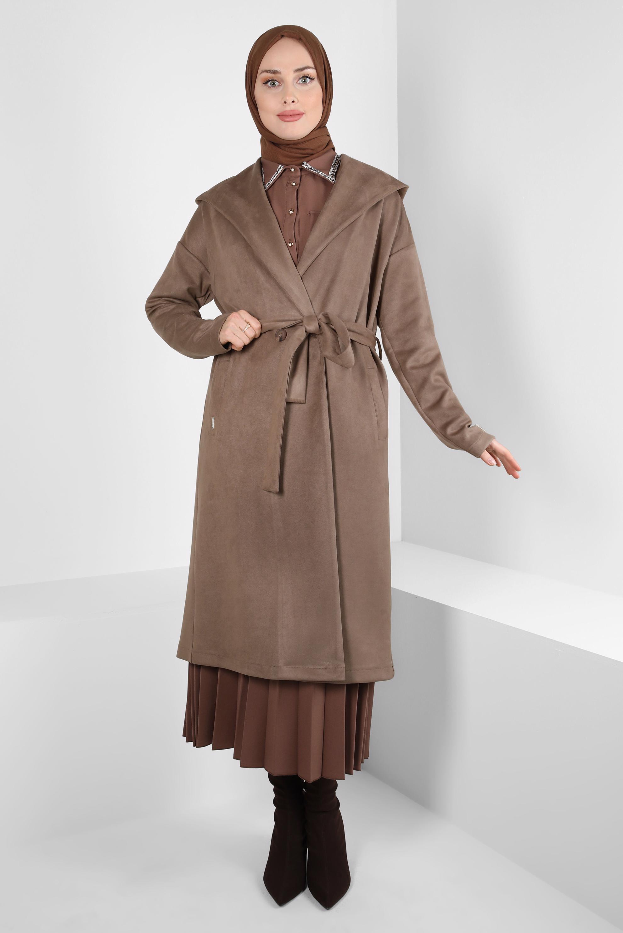 Hijab clothing BROWN HOODED SUEDE JACKET 44336