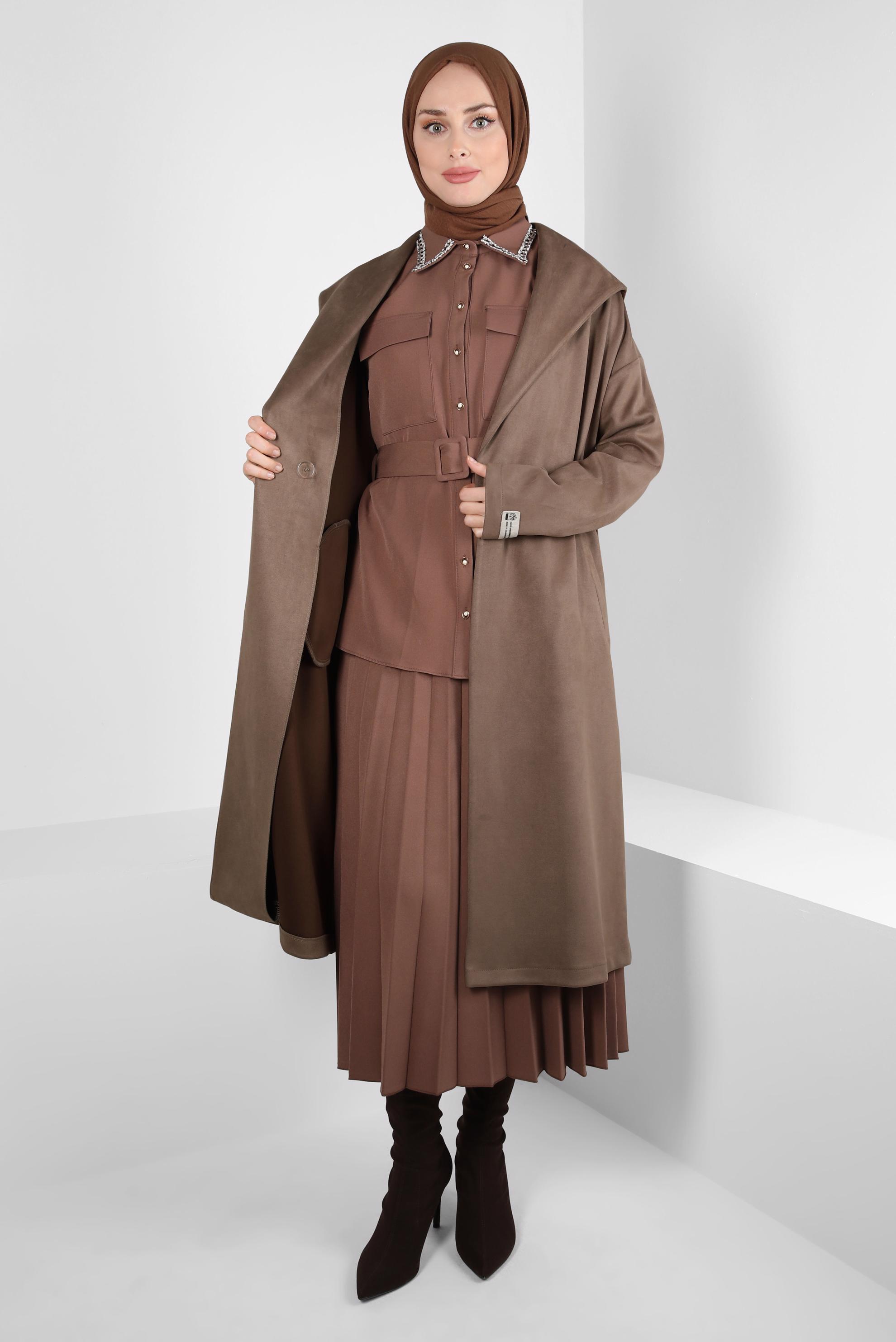 Hijab clothing BROWN HOODED SUEDE JACKET 44336