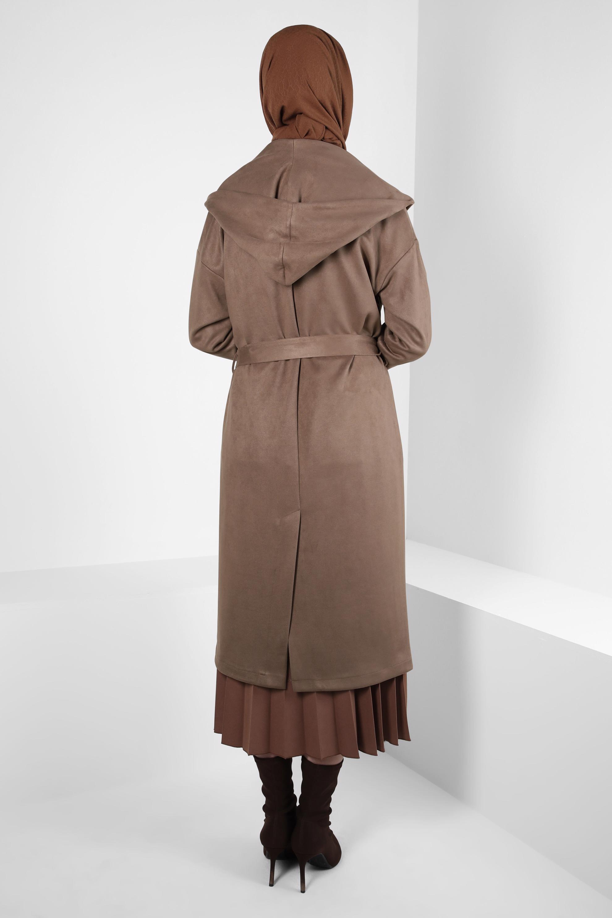 Hijab clothing BROWN HOODED SUEDE JACKET 44336
