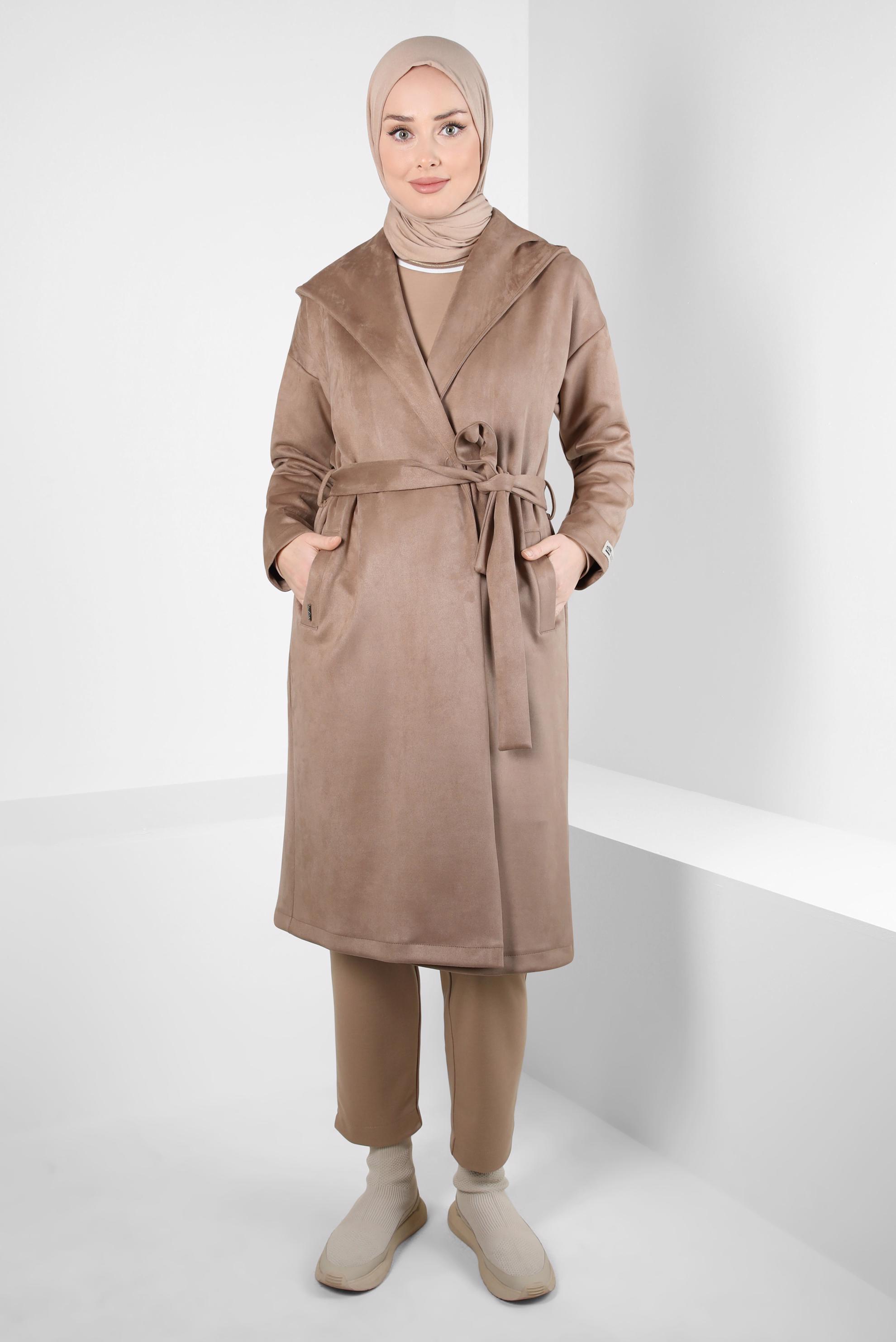 Hijab clothing MINK HOODED SUEDE JACKET 44336