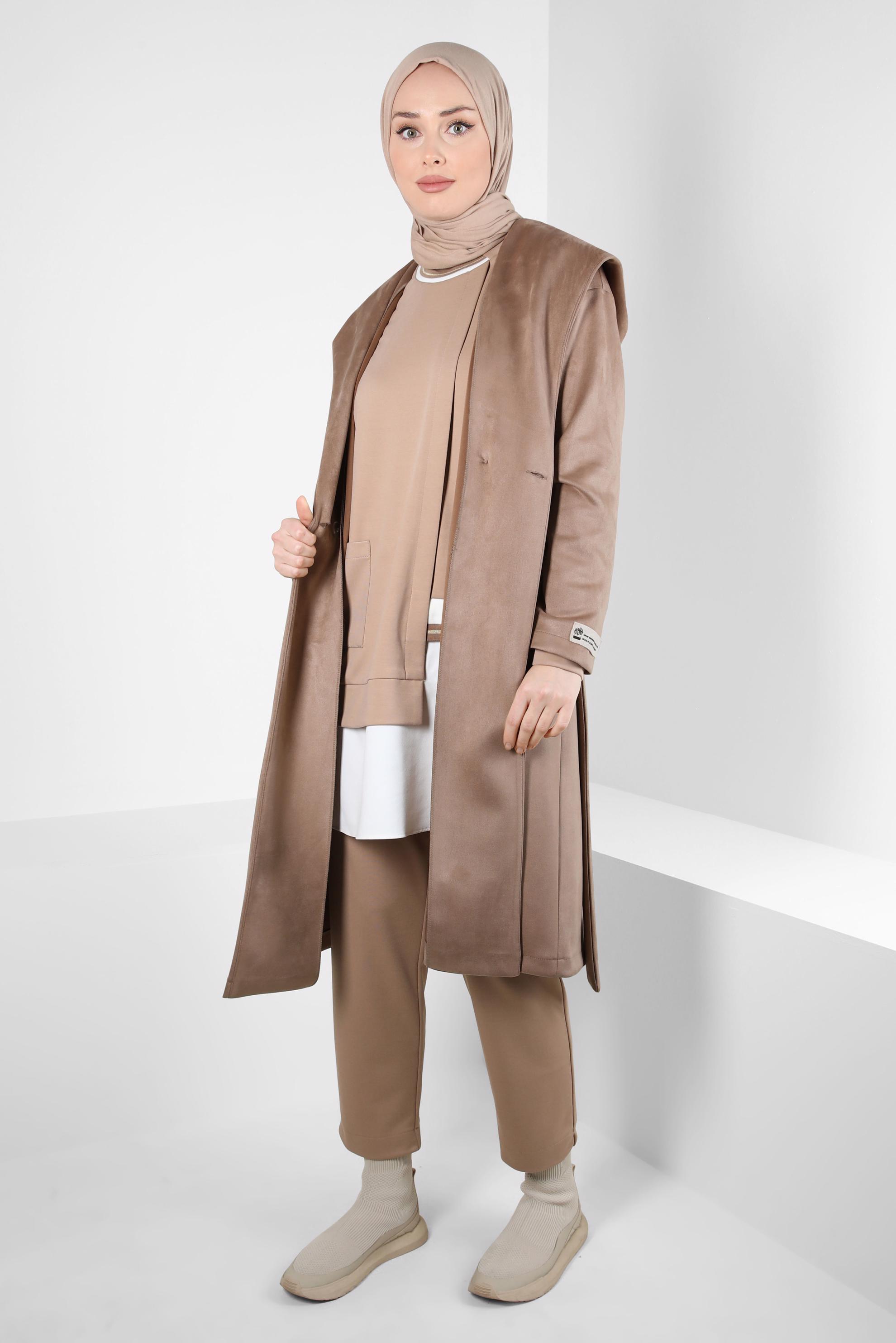 Hijab clothing MINK HOODED SUEDE JACKET 44336