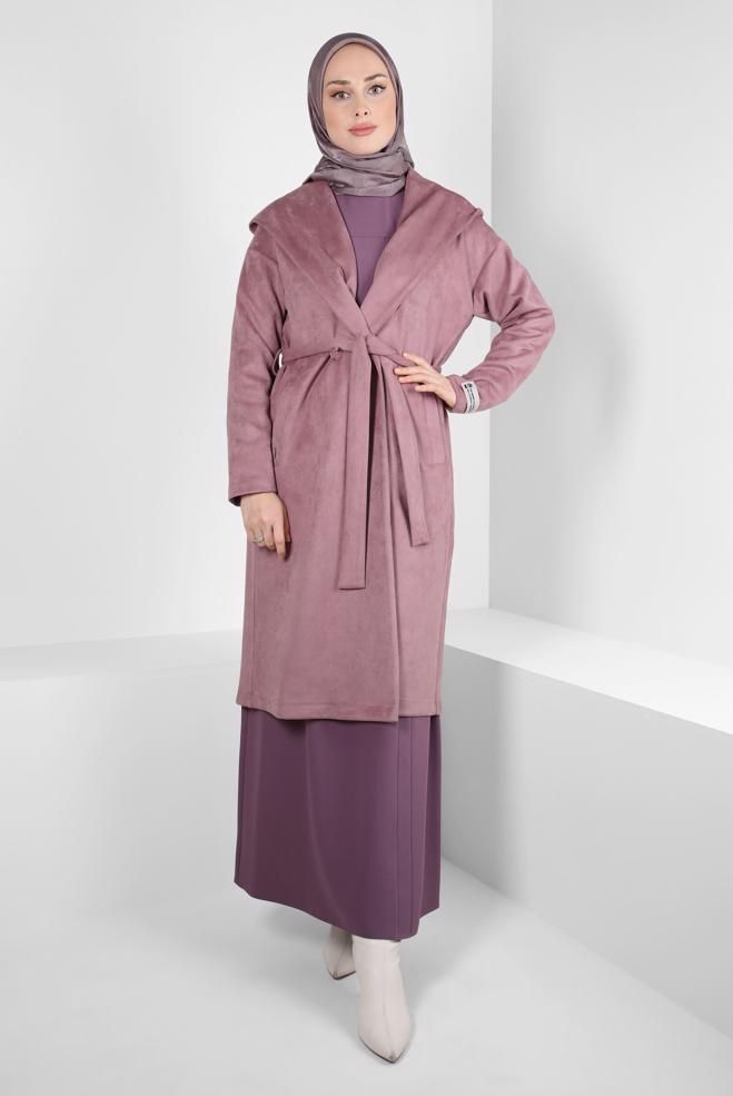 Vêtements hijab POUDRE VESTE À CAPUCHE EN DAIM 44336 - ALVİNA