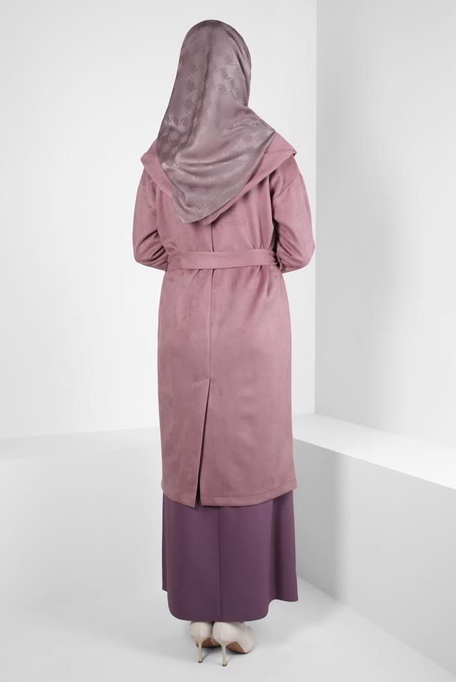 Vêtements hijab POUDRE VESTE À CAPUCHE EN DAIM 44336 - ALVİNA