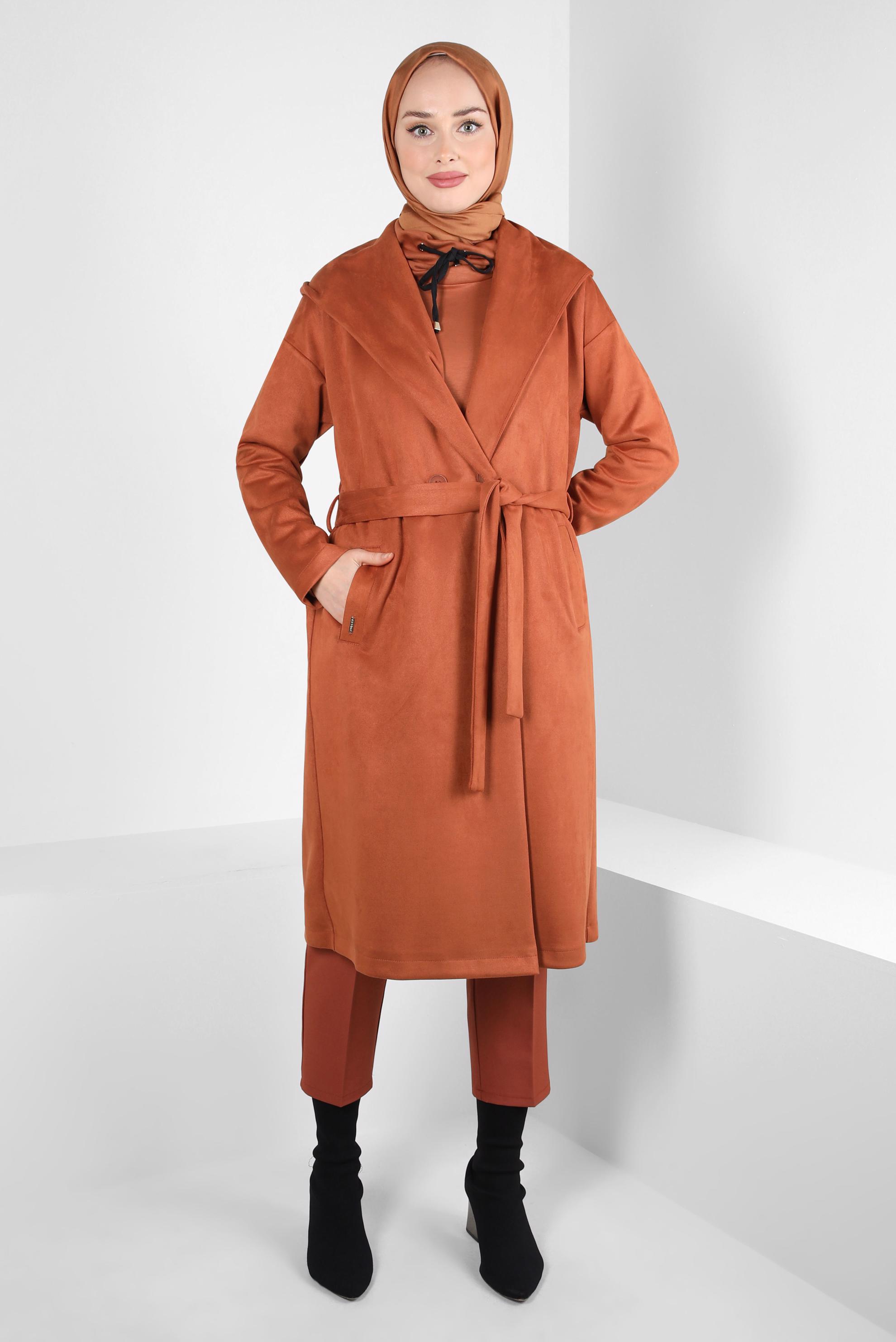 Hijab clothing ORANGE HOODED SUEDE JACKET 44336