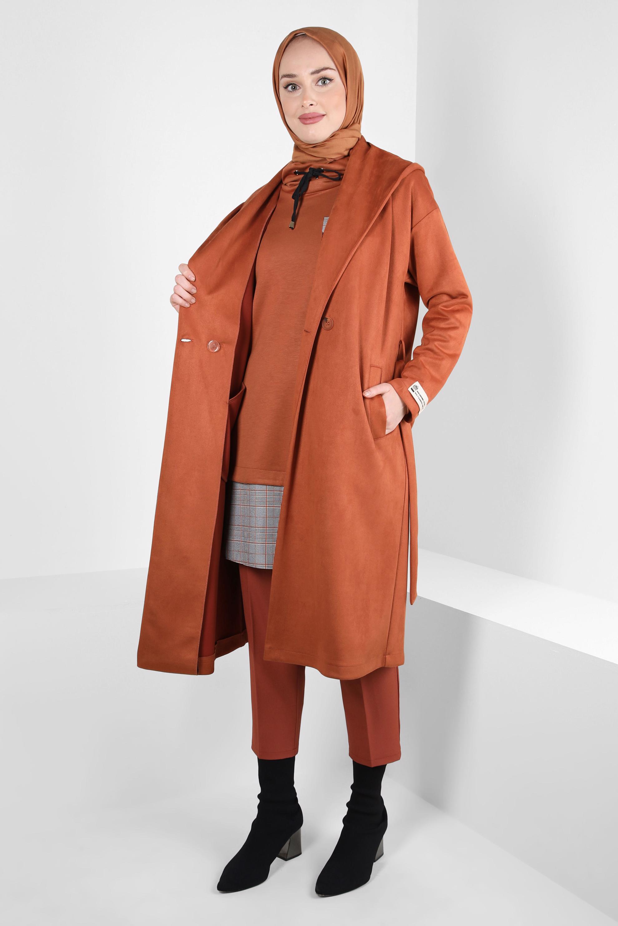 Hijab clothing ORANGE HOODED SUEDE JACKET 44336