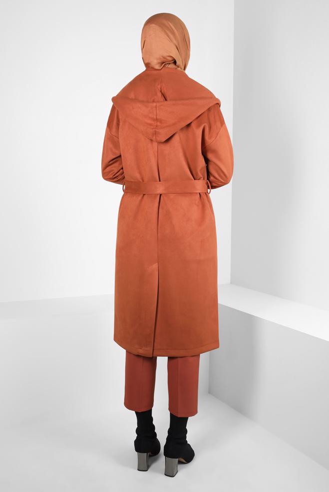 Vêtements hijab ORANGE VESTE À CAPUCHE EN DAIM 44336 - ALVİNA