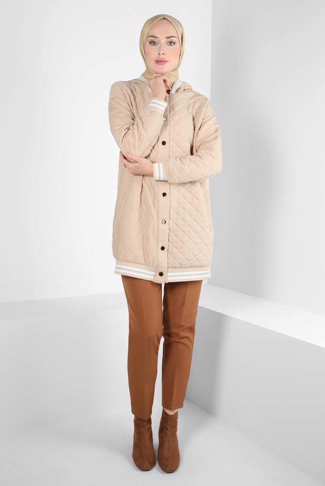 Vêtements hijab BEIGE VESTE MATELASSÉE 44351 - ALVİNA