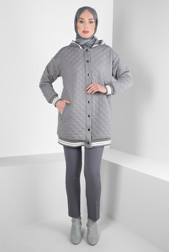 Vêtements hijab GRIS VESTE MATELASSÉE 44351 - ALVİNA