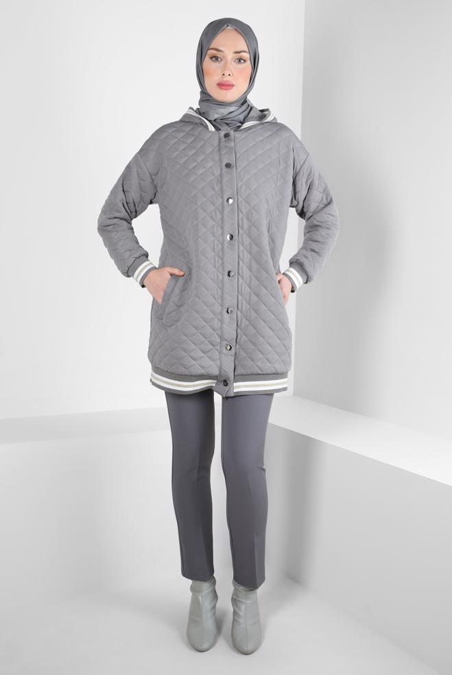 Vêtements hijab GRIS VESTE MATELASSÉE 44351 - ALVİNA