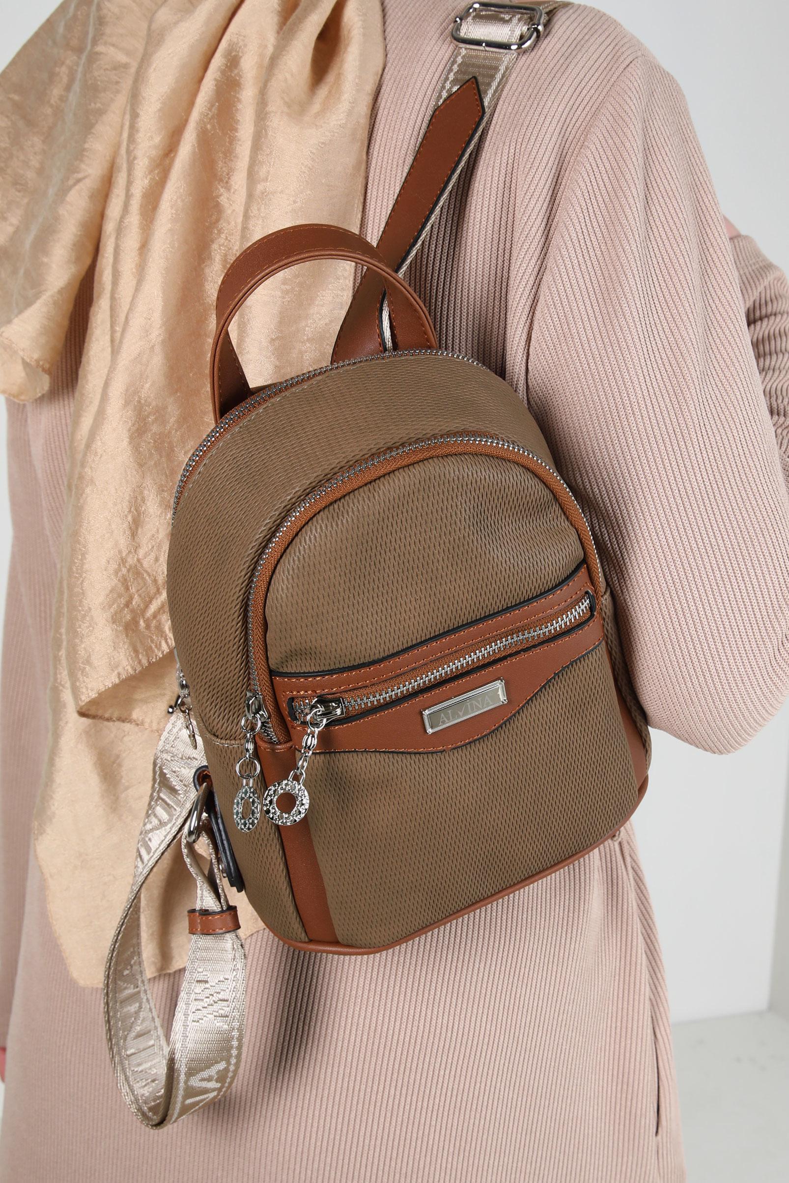 Tesettür giyim BEJ ALVİNA SIRT ÇANTA 946