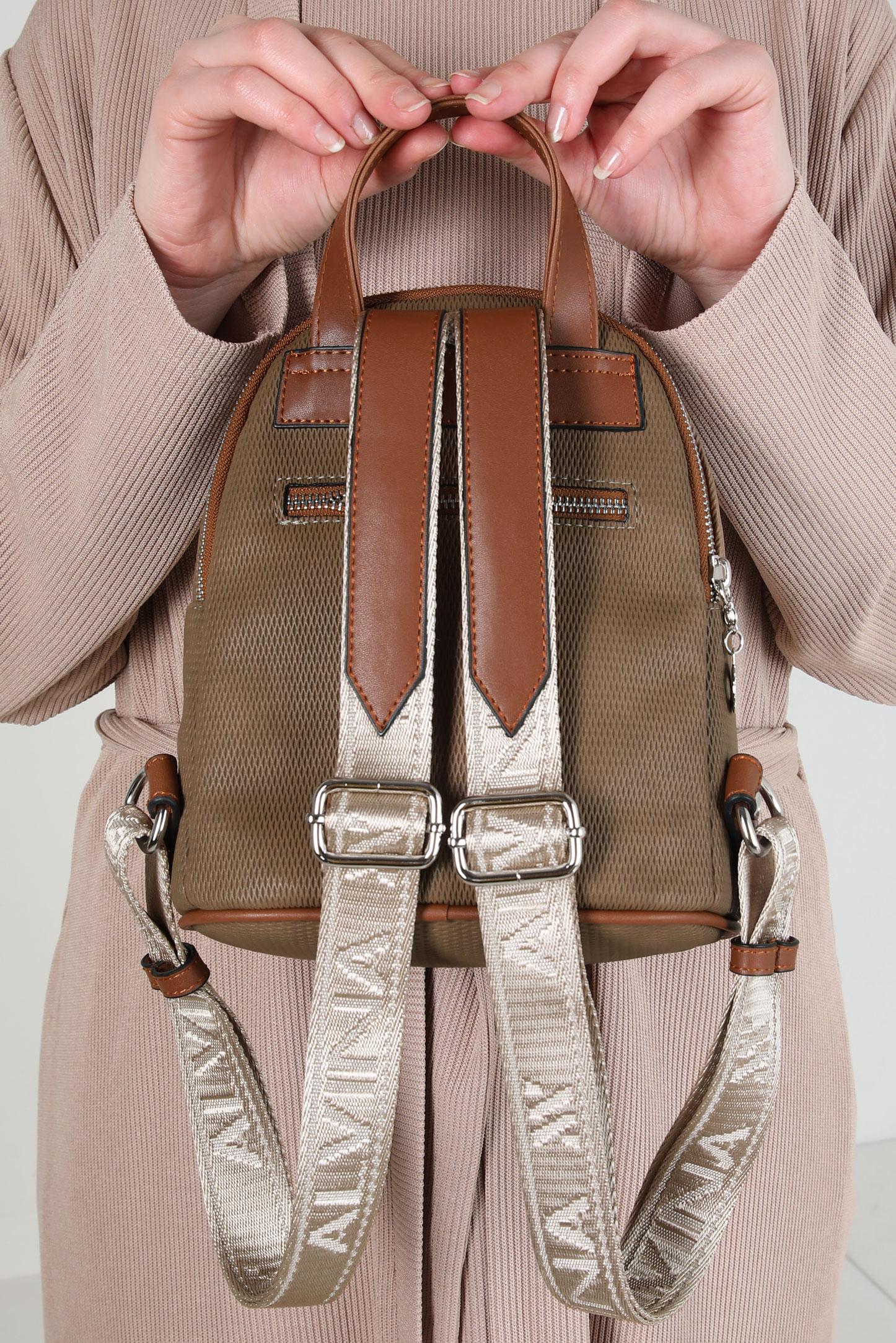 Tesettür giyim BEJ ALVİNA SIRT ÇANTA 946