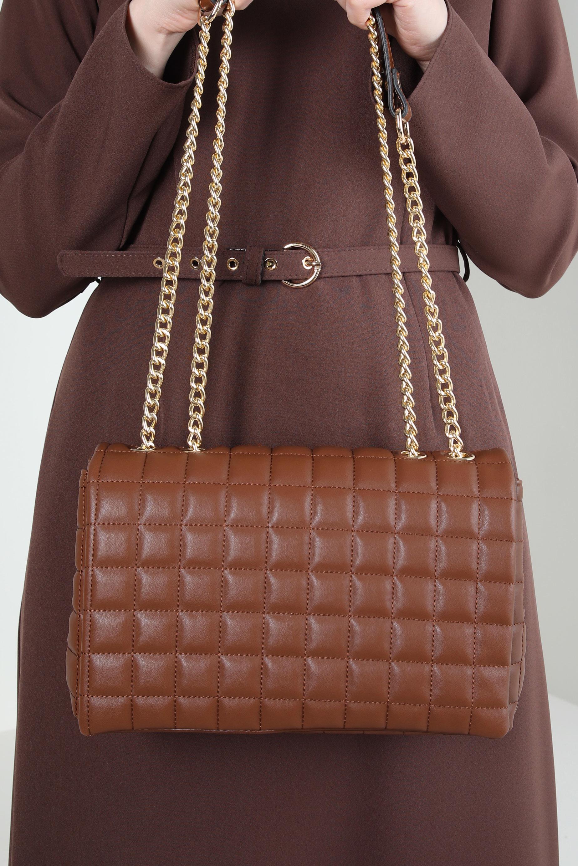 Tesettür giyim TABA ALVİNA ZİNCİR ASKILI ÇANTA 992