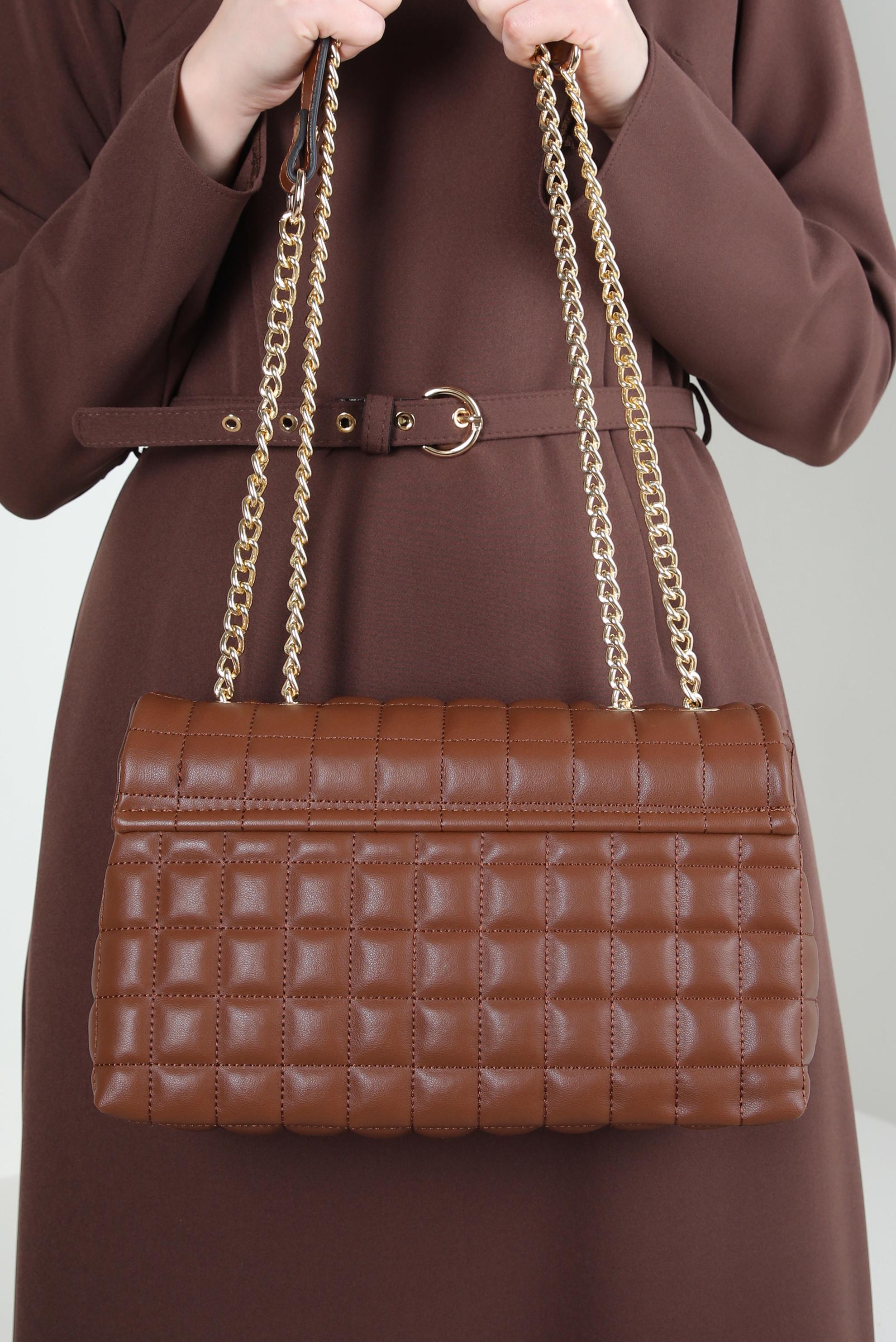 Tesettür giyim TABA ALVİNA ZİNCİR ASKILI ÇANTA 992