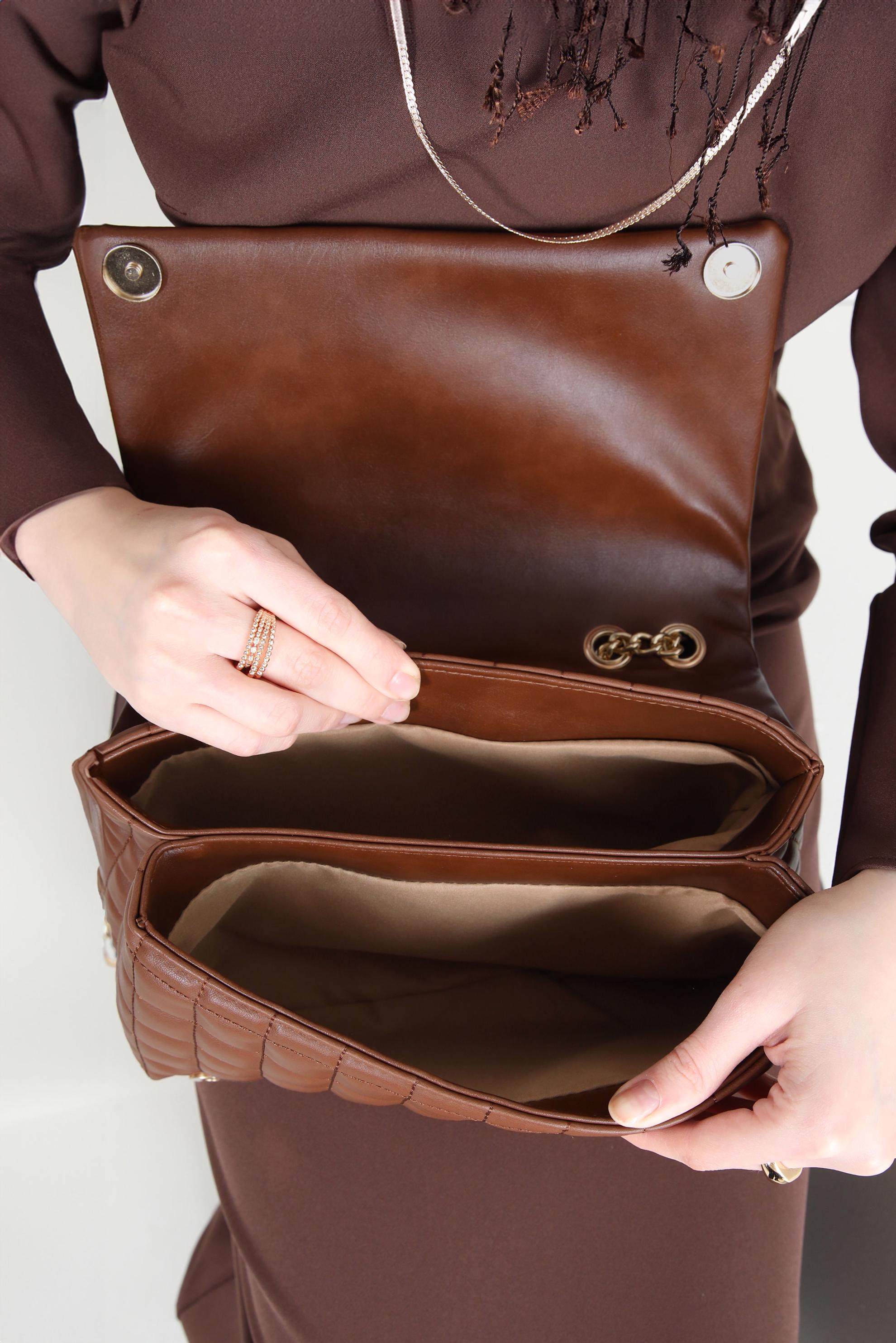 Tesettür giyim TABA ALVİNA ZİNCİR ASKILI ÇANTA 992