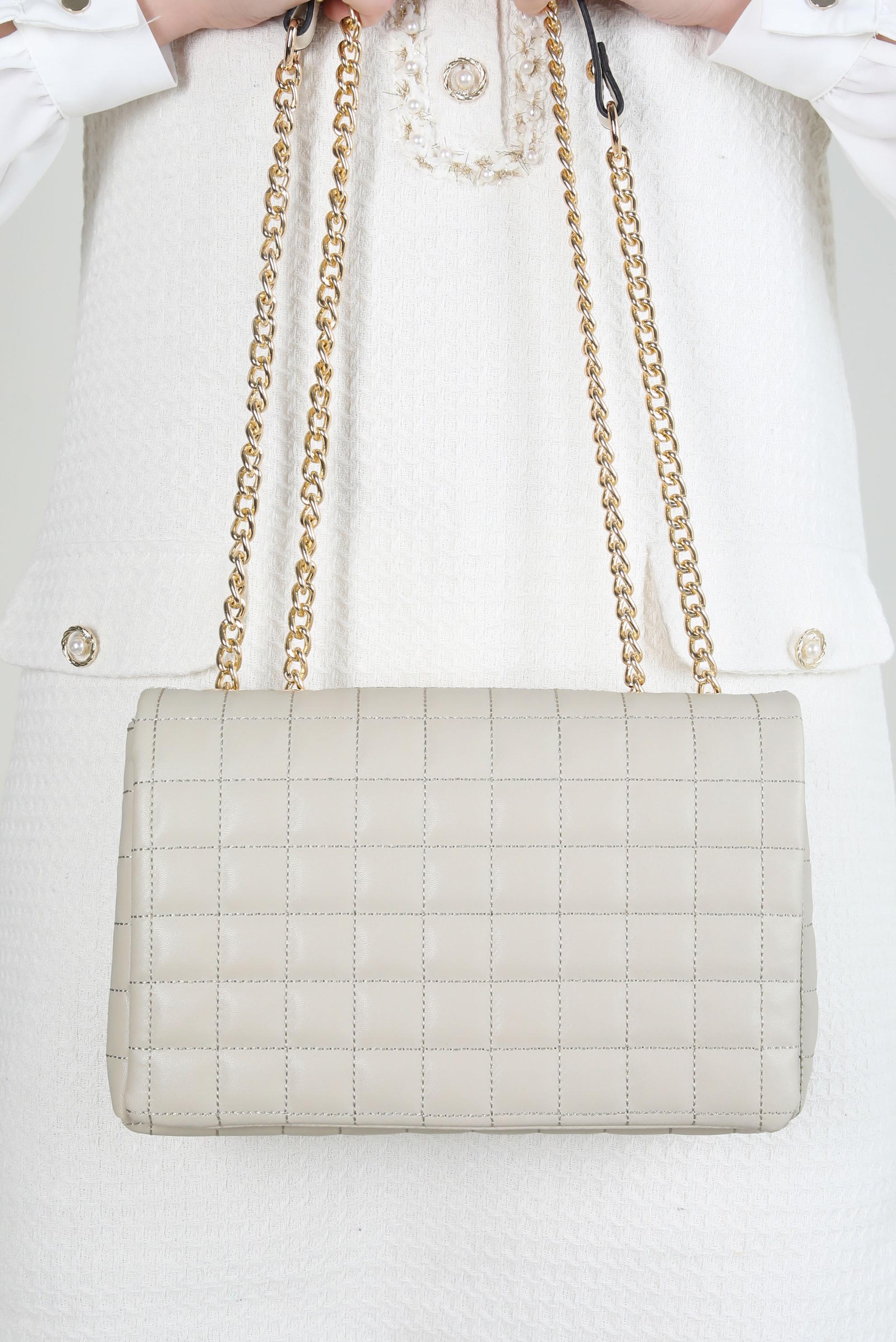 Tesettür giyim BEJ ALVİNA ZİNCİR ASKILI ÇANTA 992