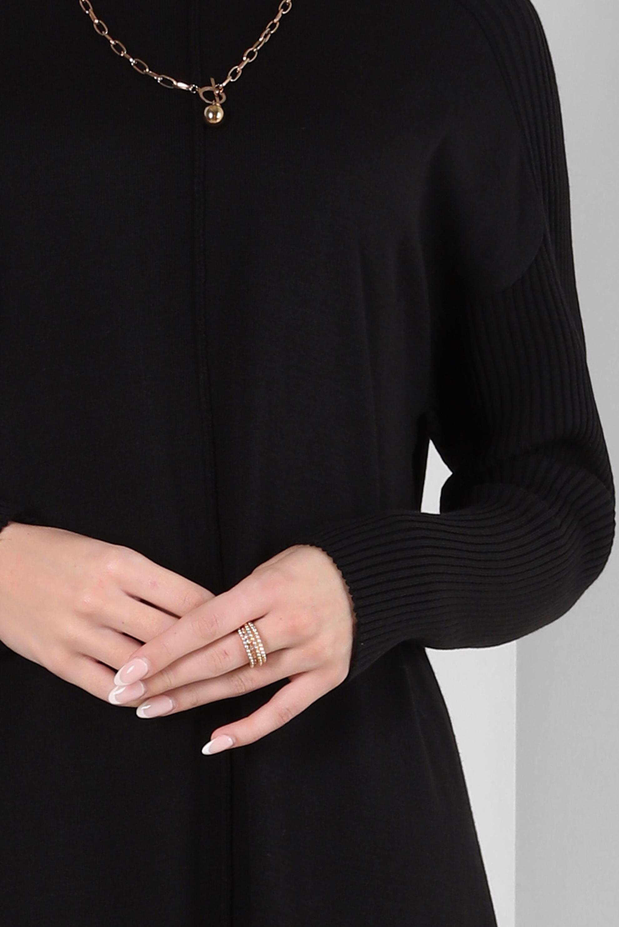 Tesettür giyim SİYAH BOĞAZLI YAKA TRİKO ELBİSE 44004