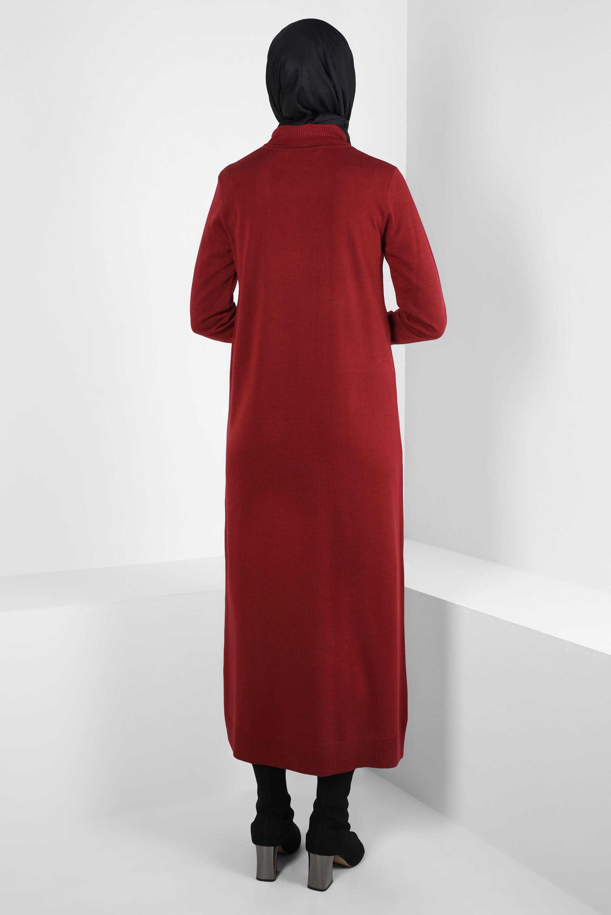 Hijab clothing CLARET RED TURTLENECK KNITWEAR DRESS 44005