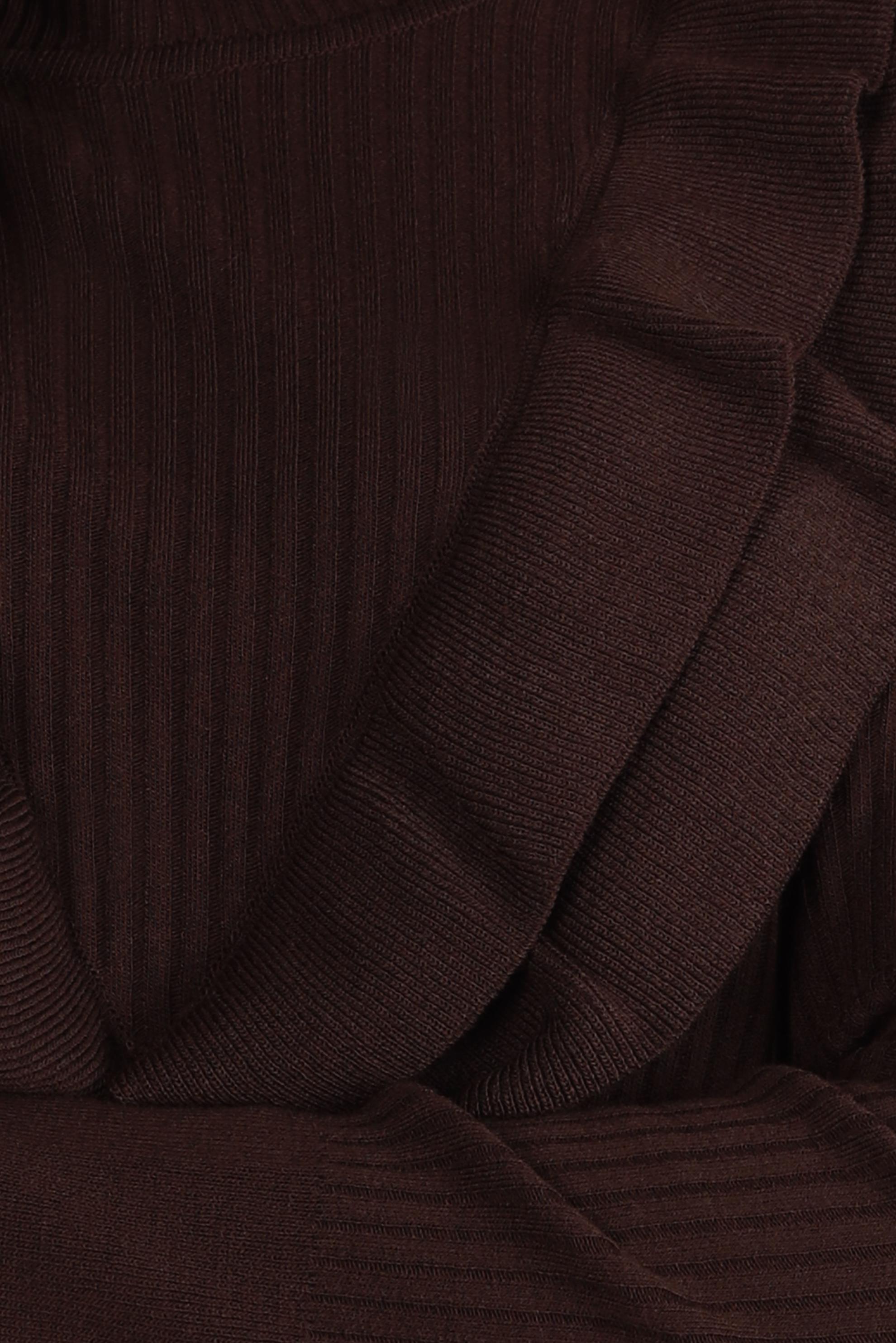 Tesettür giyim KAHVE FIRFIR DETAYLI TRİKO ELBİSE 44022