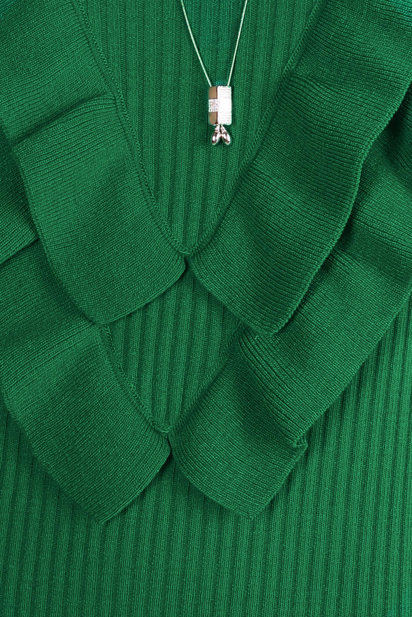 Tesettür giyim YEŞİL FIRFIR DETAYLI TRİKO ELBİSE 44022