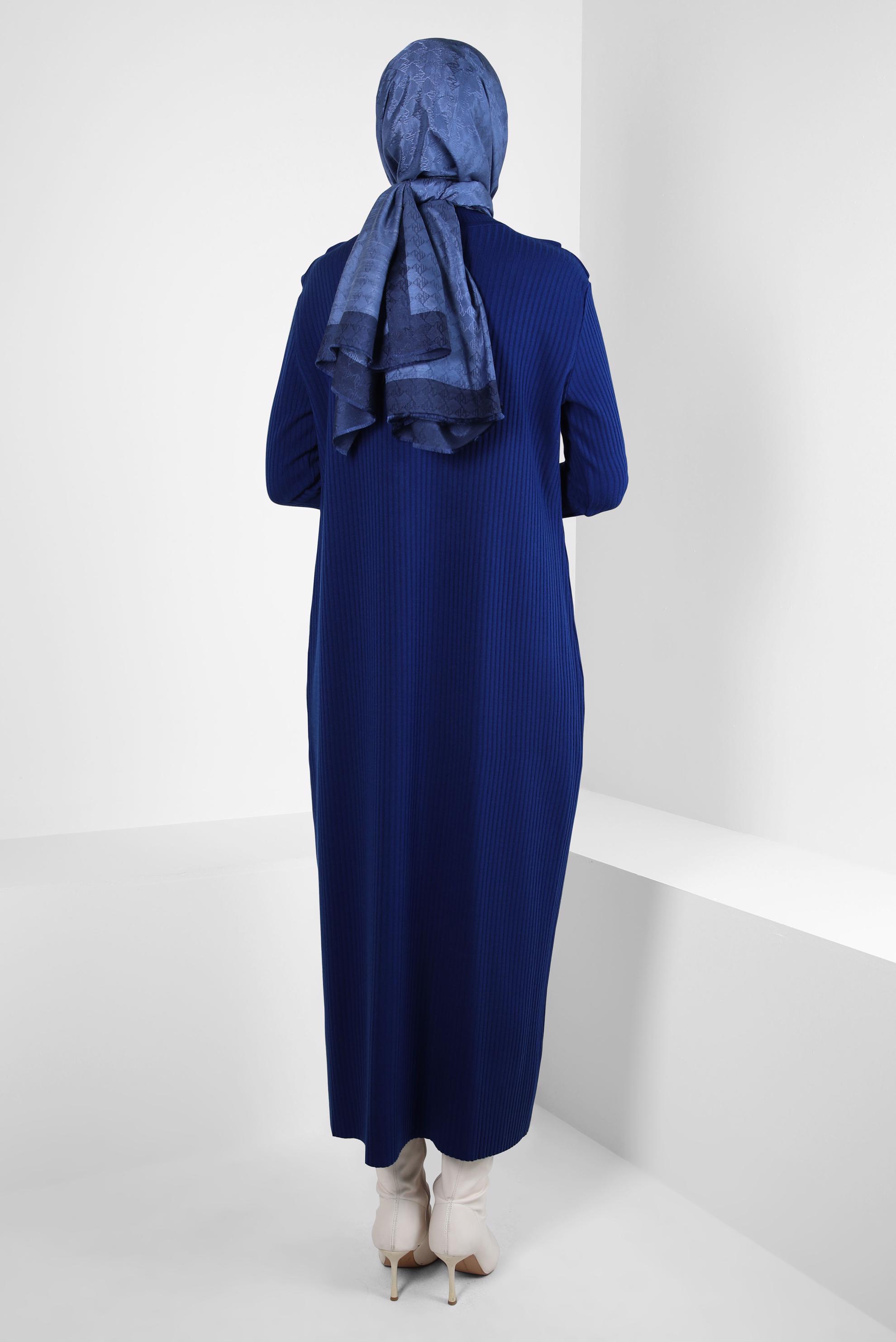 Tesettür giyim LACİVERT FIRFIR DETAYLI TRİKO ELBİSE 44022