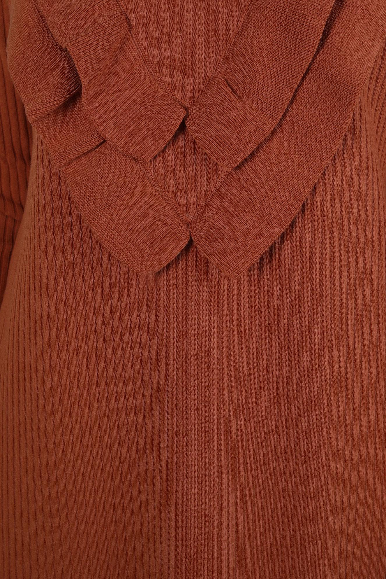 Tesettür giyim TURUNCU FIRFIR DETAYLI TRİKO ELBİSE 44022