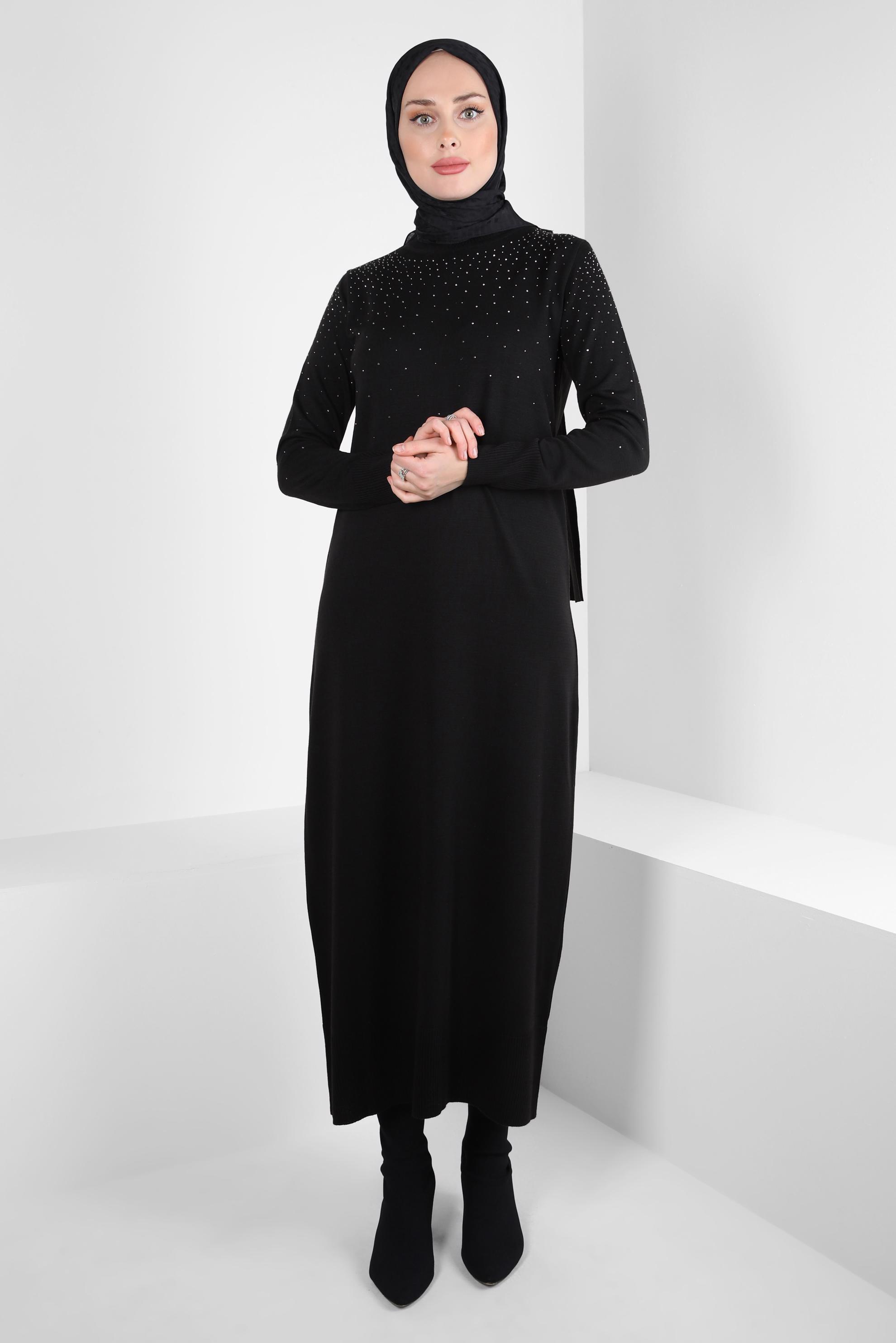 Hijab clothing BLACK KNITWEAR DRESS 44027