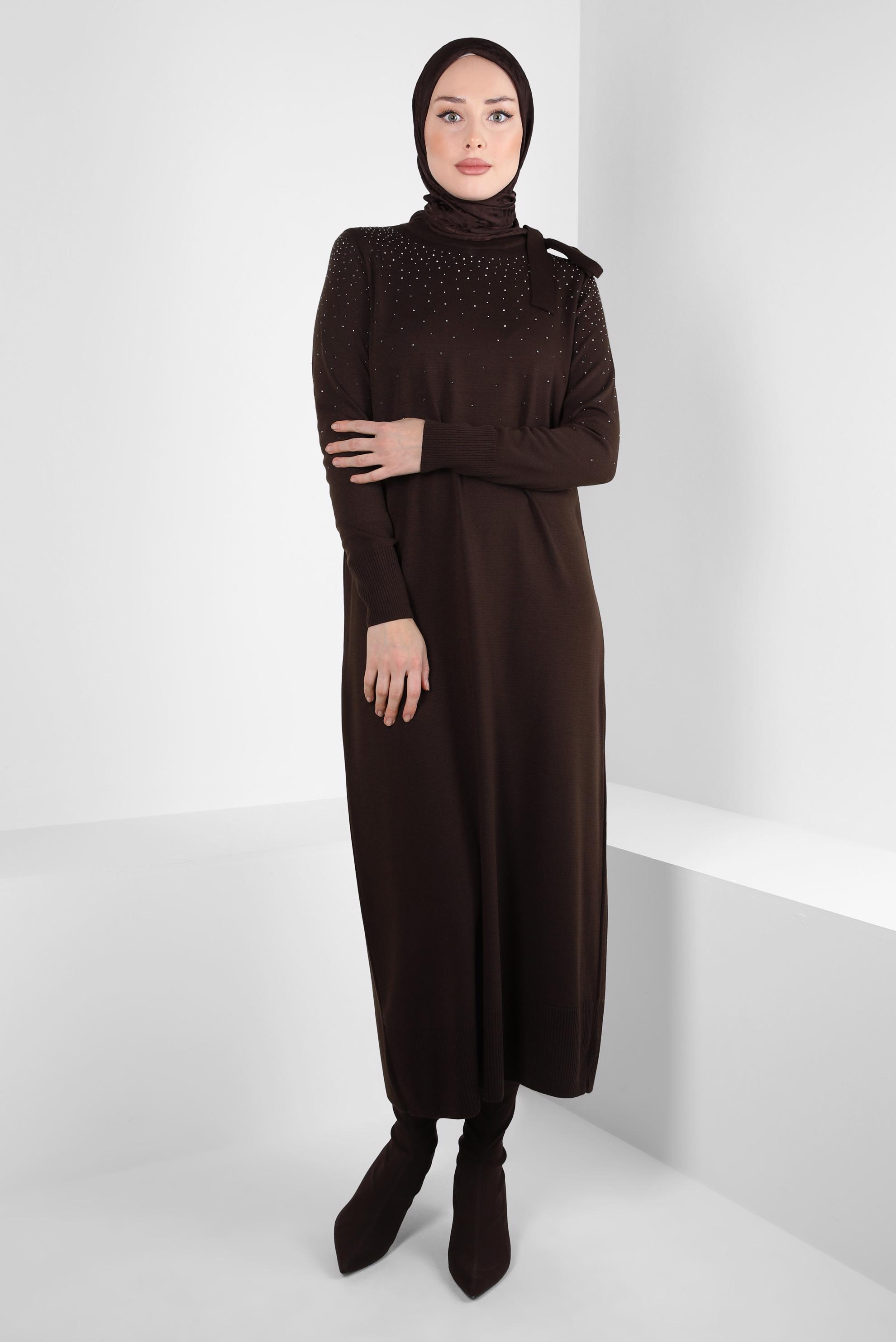 Hijab clothing BROWN KNITWEAR DRESS 44027