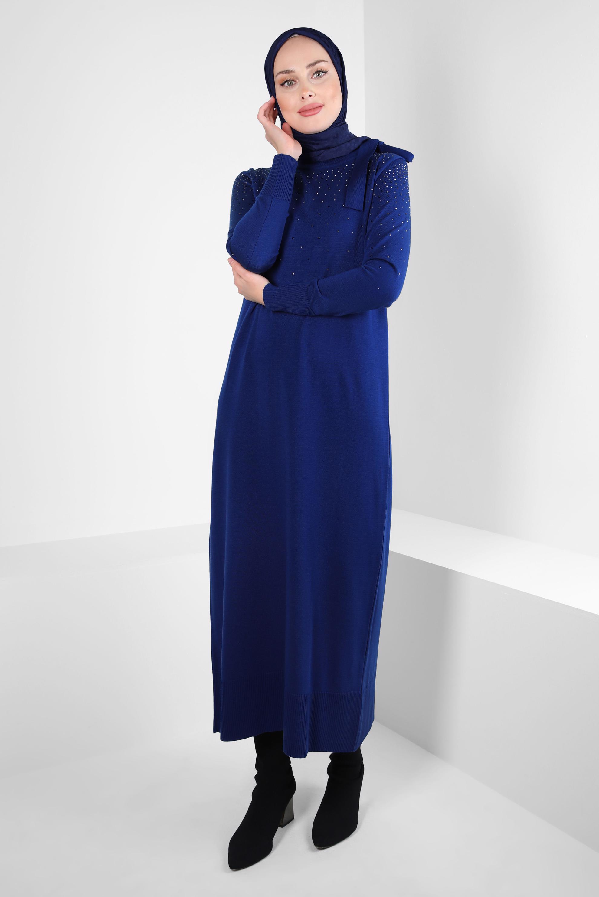 Vêtements hijab BLEU MARINE ROBE EN TRICOT 44027