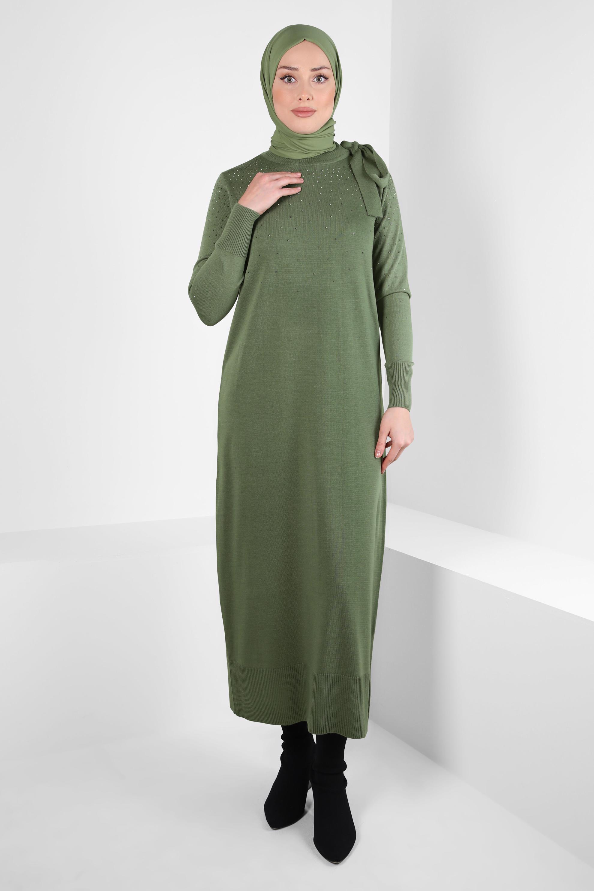 Vêtements hijab VERT ROBE EN TRICOT 44027