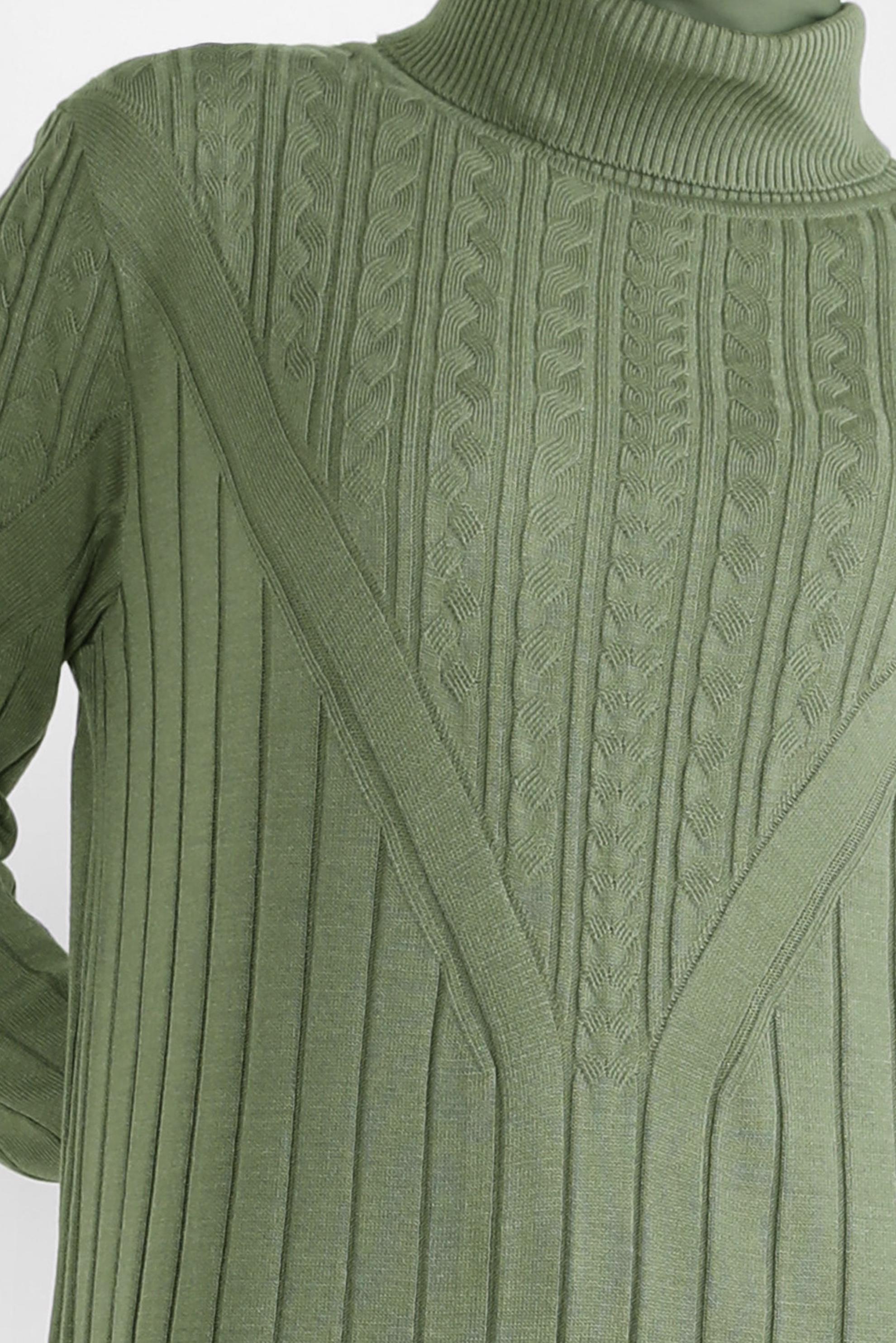 Tesettür giyim YEŞİL BOĞAZLI YAKA TRİKO ELBİSE 44028