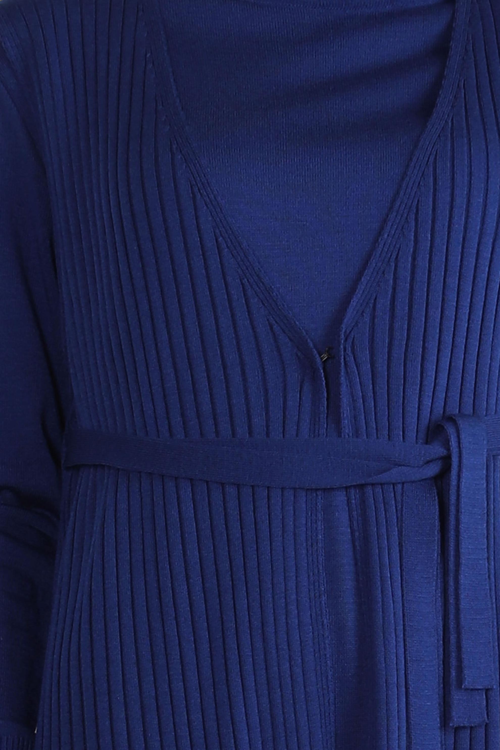 Vêtements hijab BLEU MARINE ROBE EN TRICOT CEINTURE AVEC GILET 44029