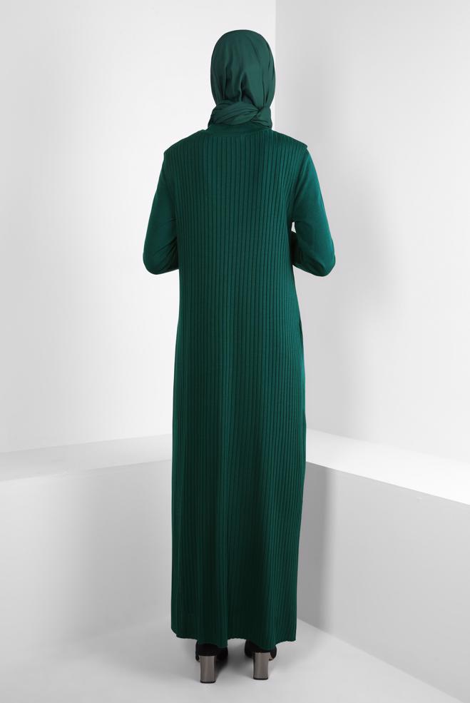 Hijab clothing GREEN BELTED KNITWEAR DRESS WITH VEST 44029 - ALVİNA