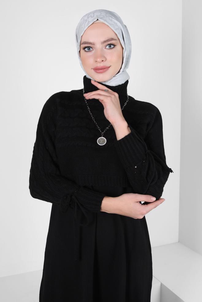 Hijab clothing BLACK KNITWEAR DRESS SUIT 44090 - ALVİNA